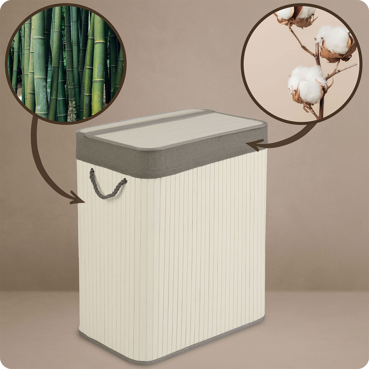 Bamboo laundry basket with lid 100 l Massido