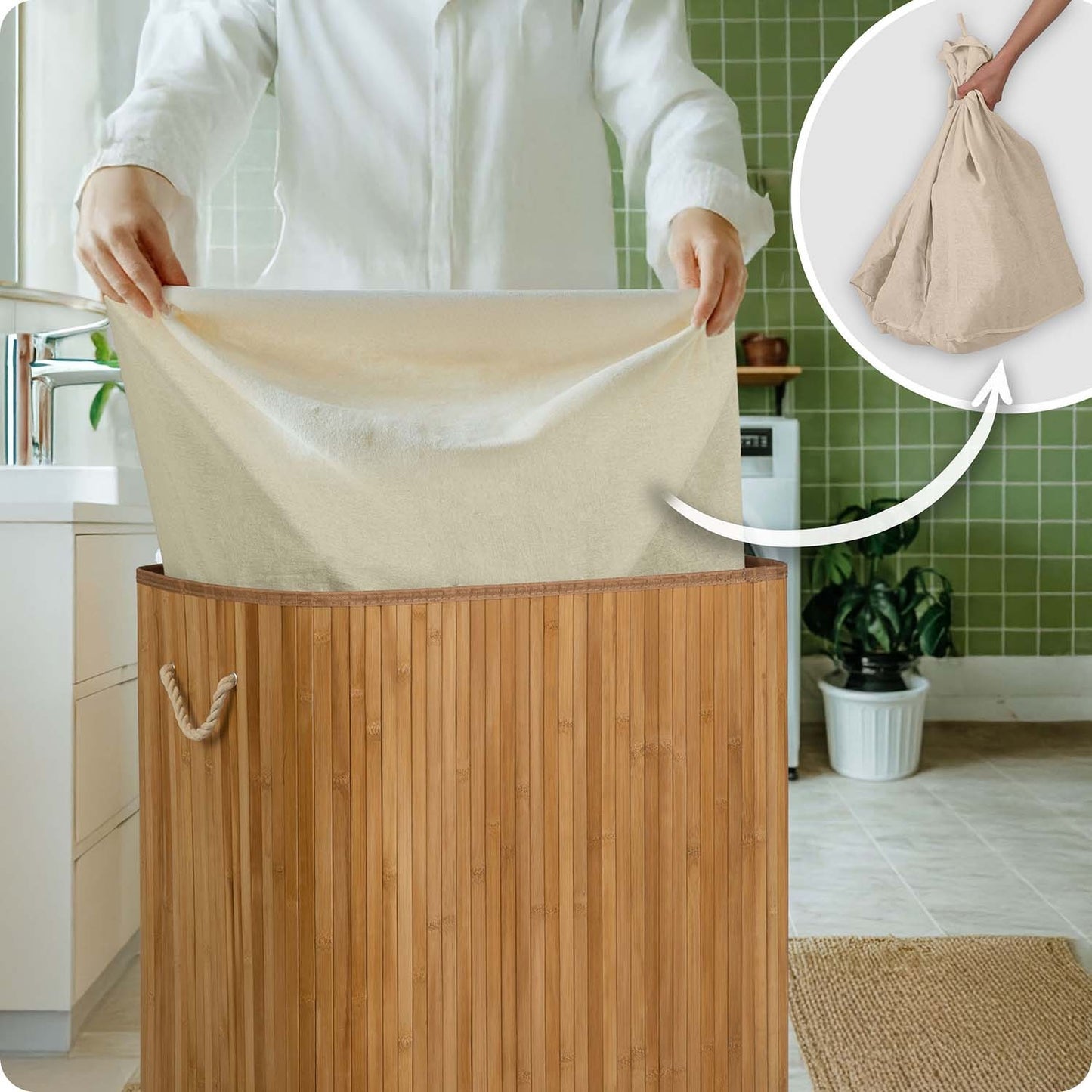 Bamboo laundry basket with lid 100 l Massido