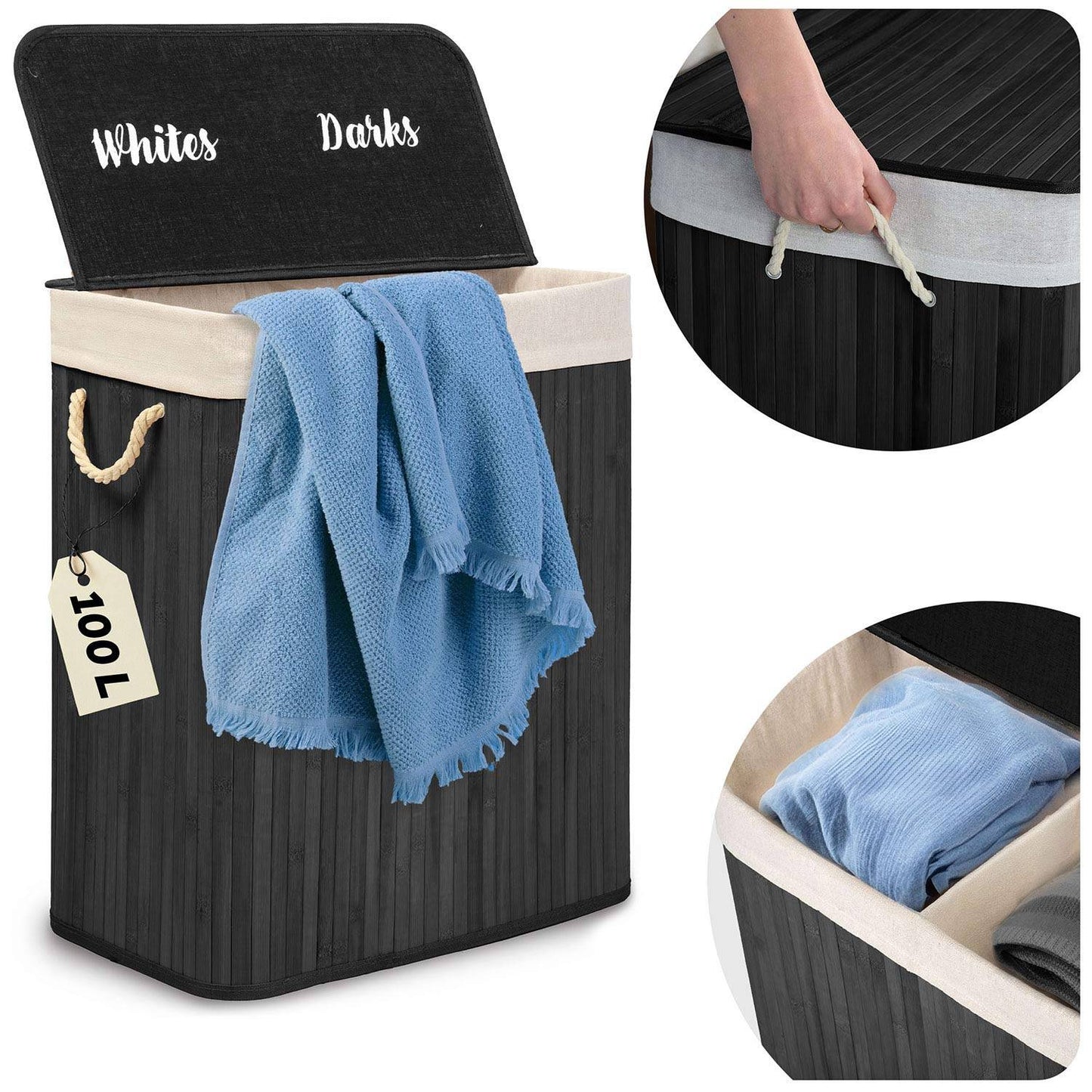 Bamboo laundry basket with lid 100 l Massido