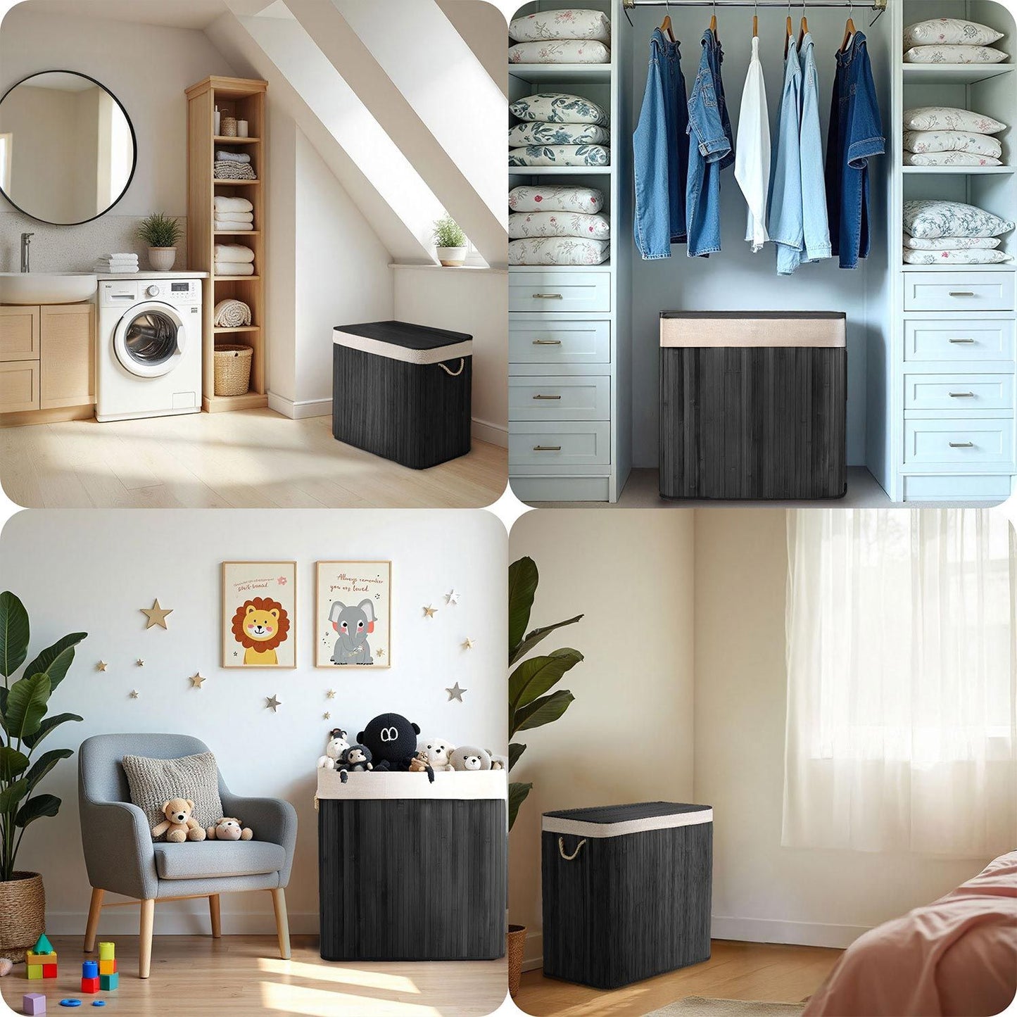 Bamboo laundry basket with lid 100 l Massido