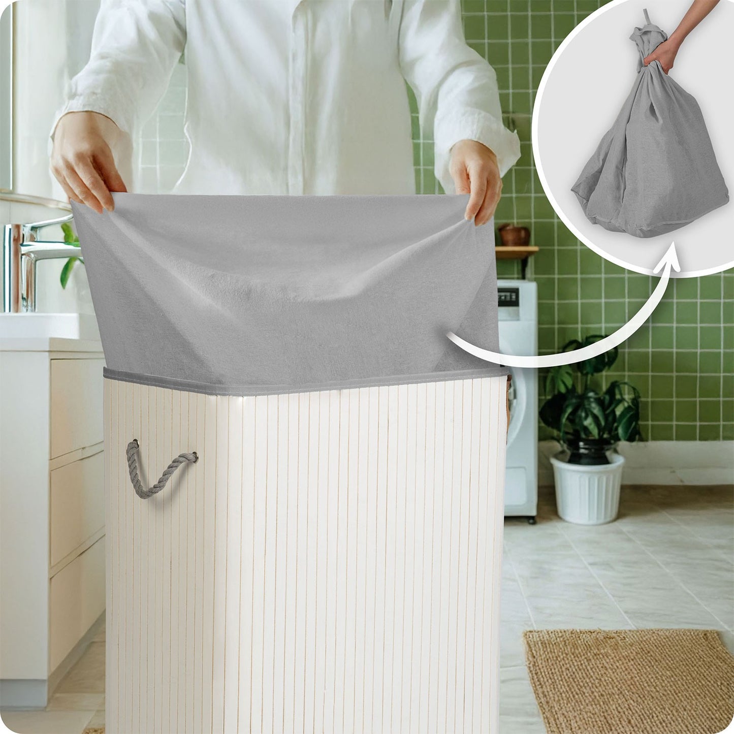 Bamboo laundry basket with lid 100 l Massido