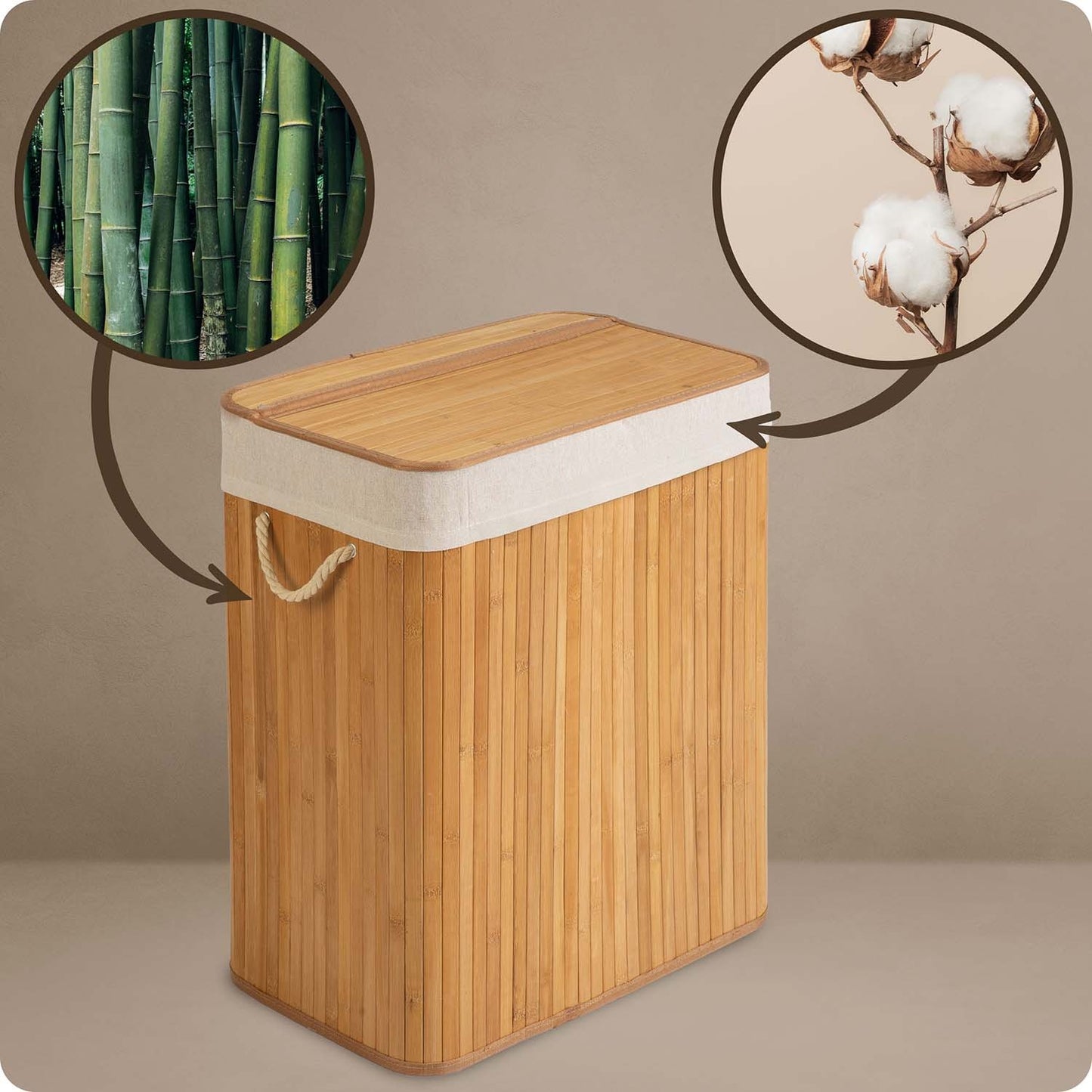 Bamboo laundry basket with lid 100 l Massido