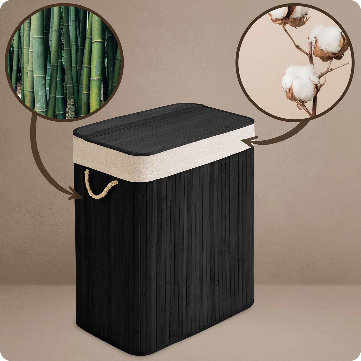 Bamboo laundry basket with lid 100 l Massido