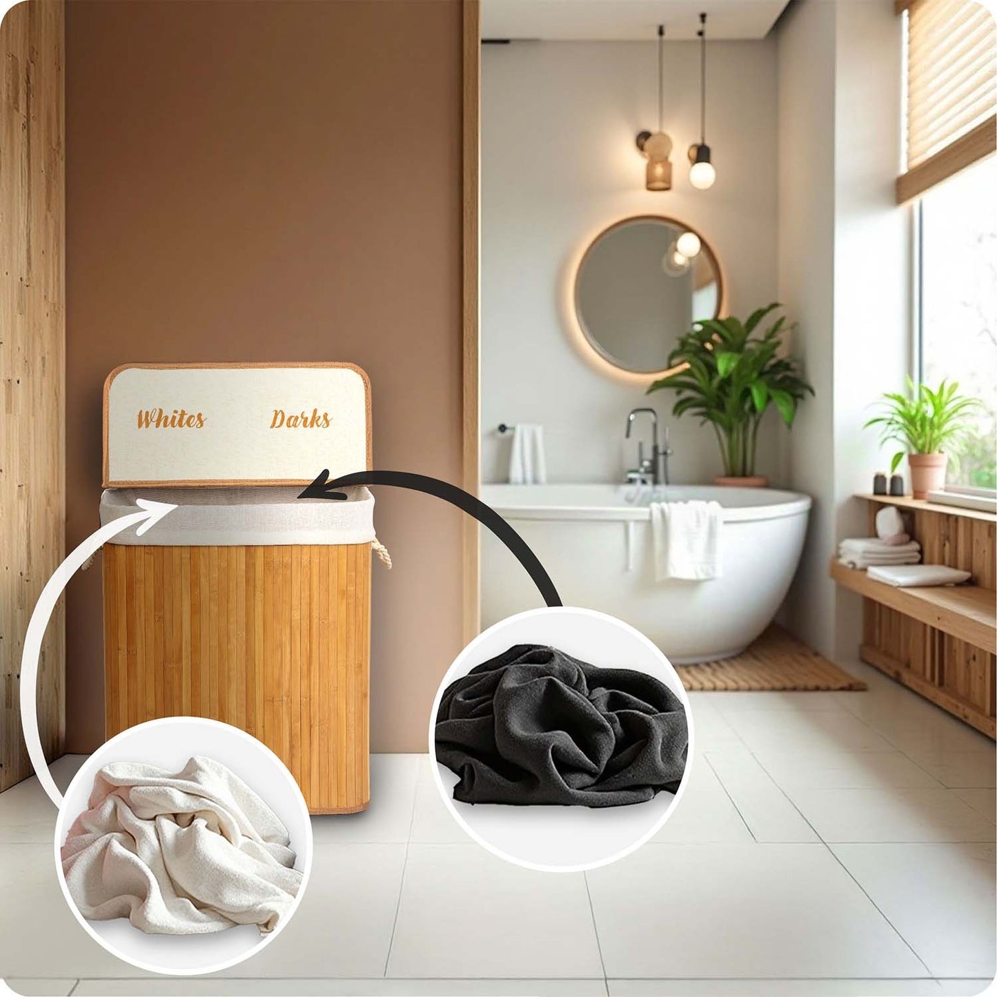 Bamboo laundry basket with lid 100 l Massido