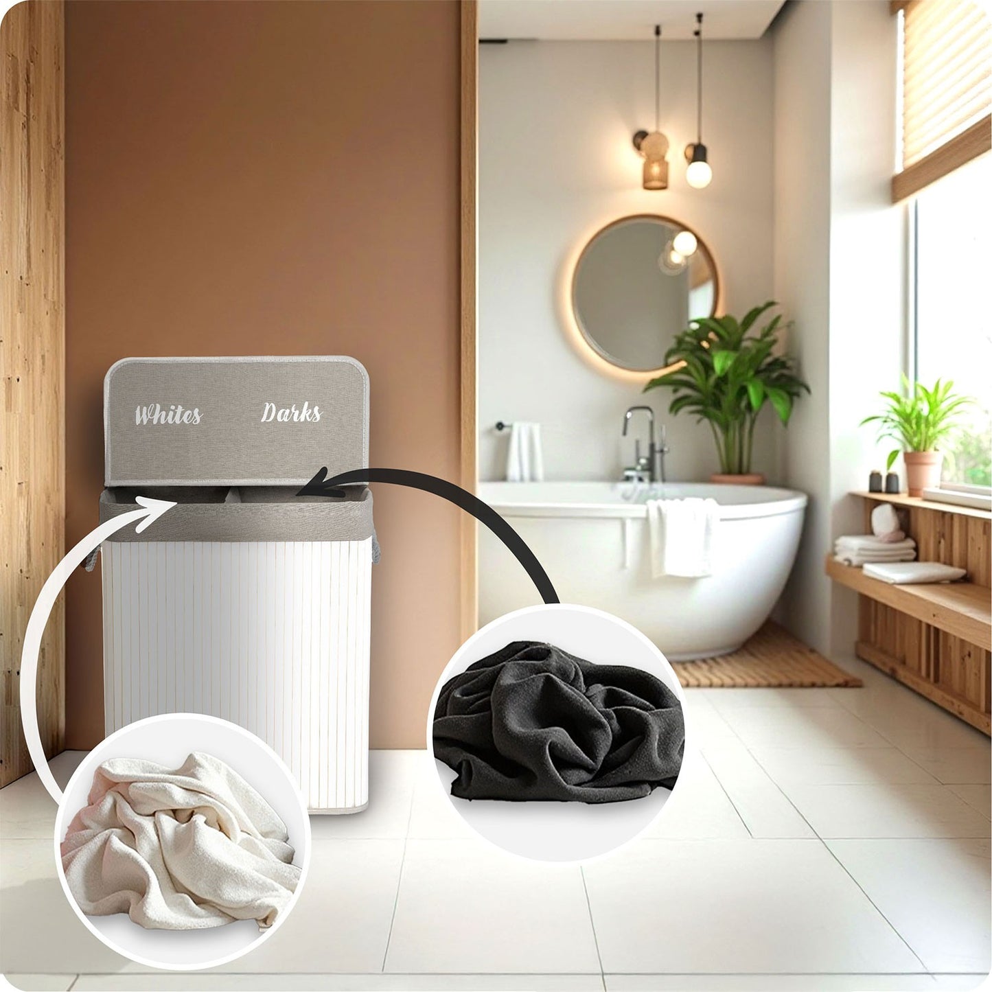 Bamboo laundry basket with lid 100 l Massido