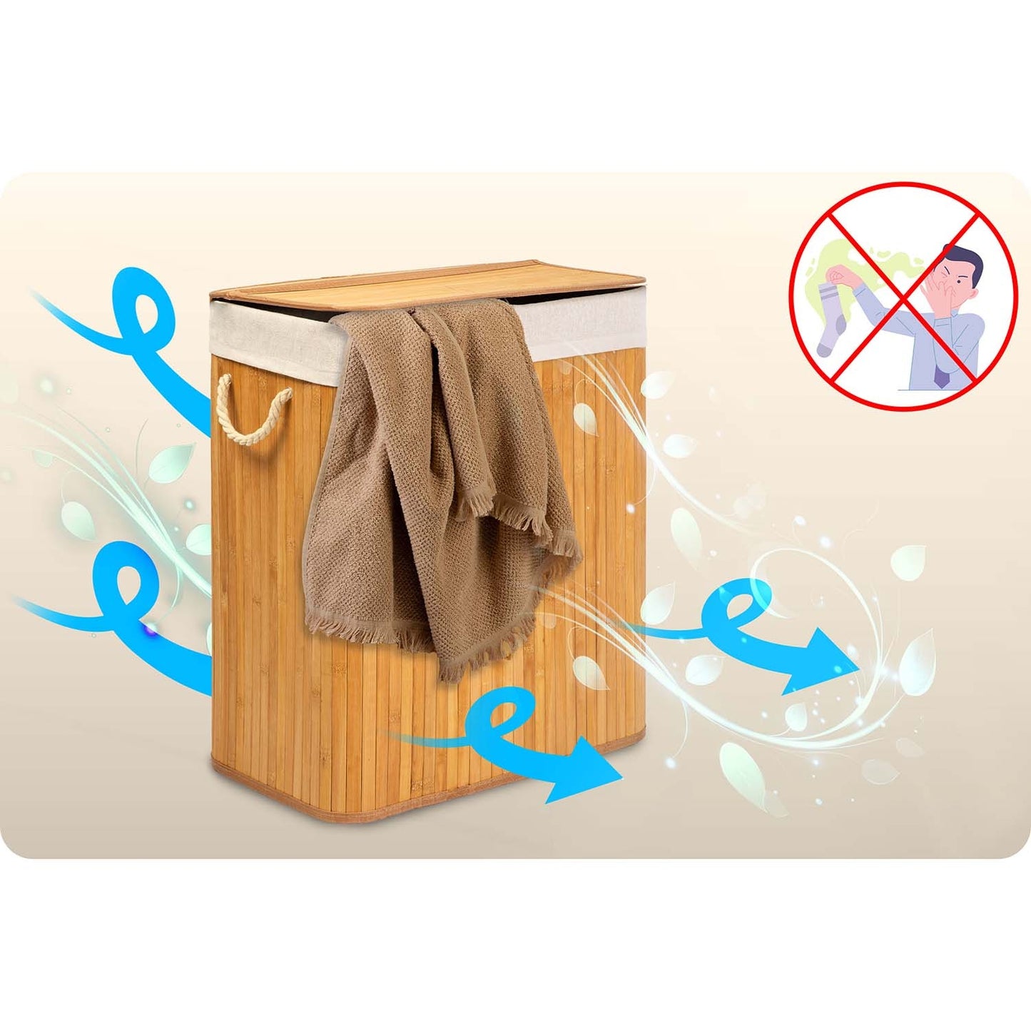 Bamboo laundry basket with lid 100 l Massido
