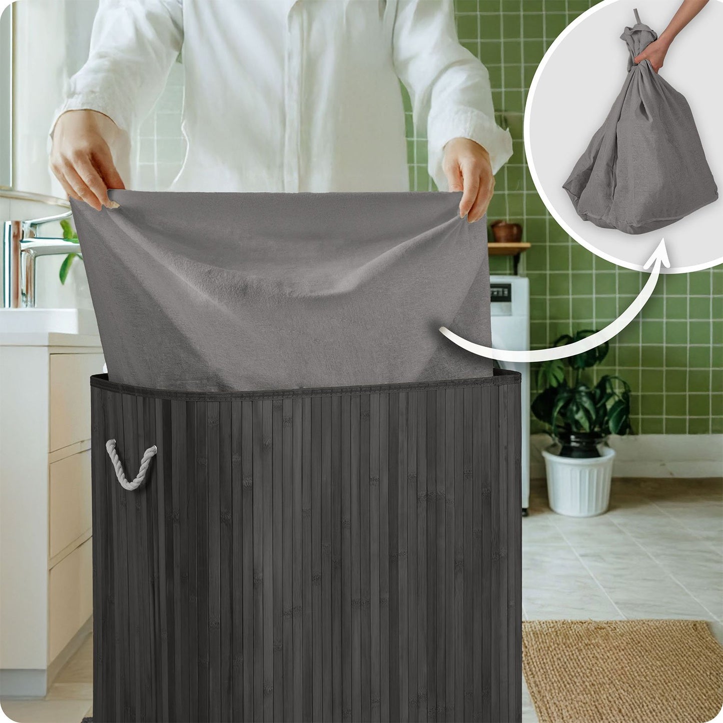 Bamboo laundry basket with lid 150 l Massido