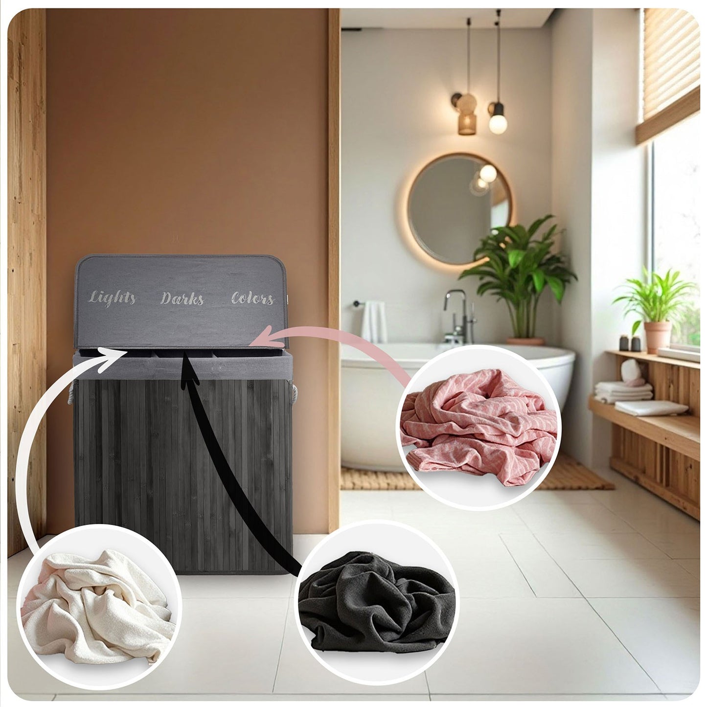 Bamboo laundry basket with lid 150 l Massido