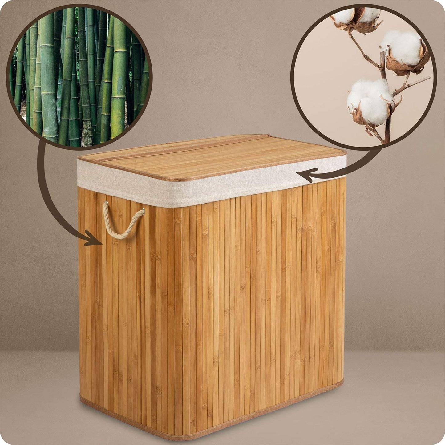 Bamboo laundry basket with lid 150 l Massido