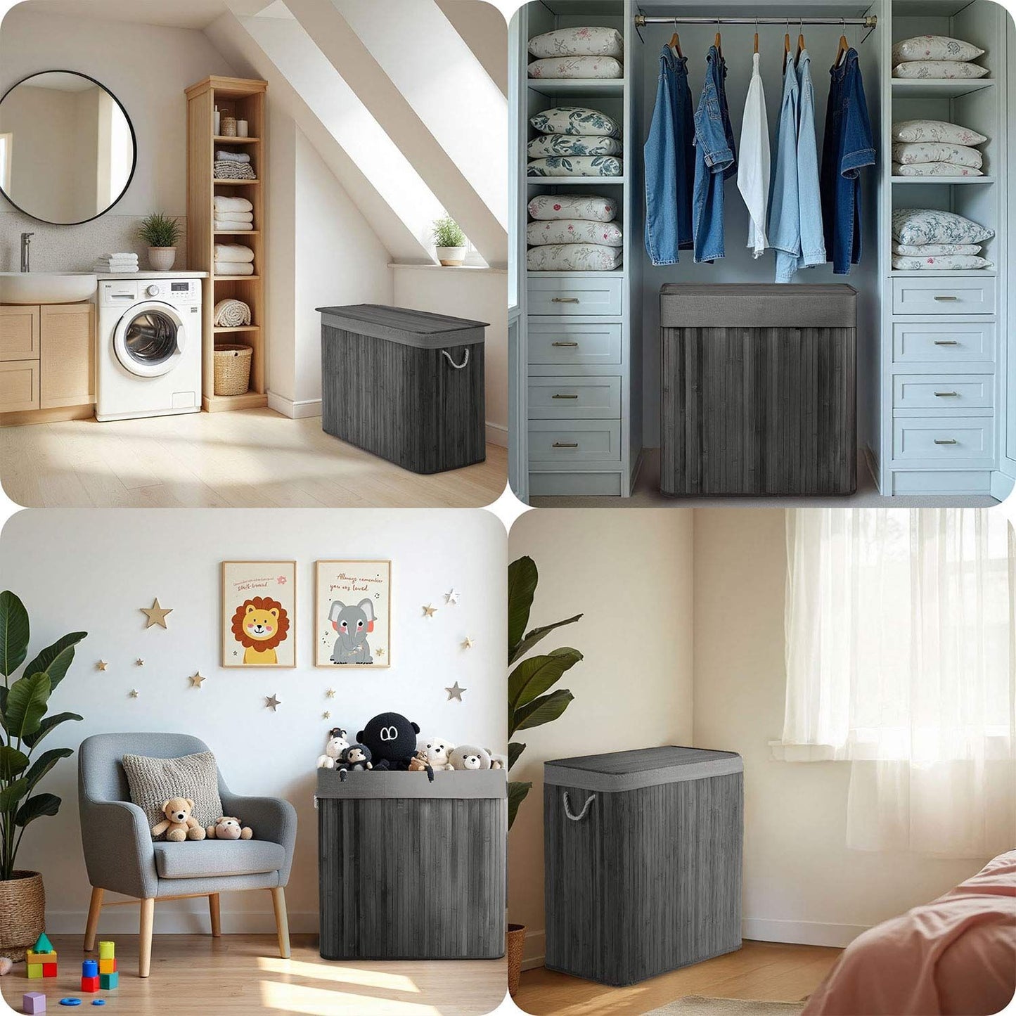 Bamboo laundry basket with lid 150 l Massido