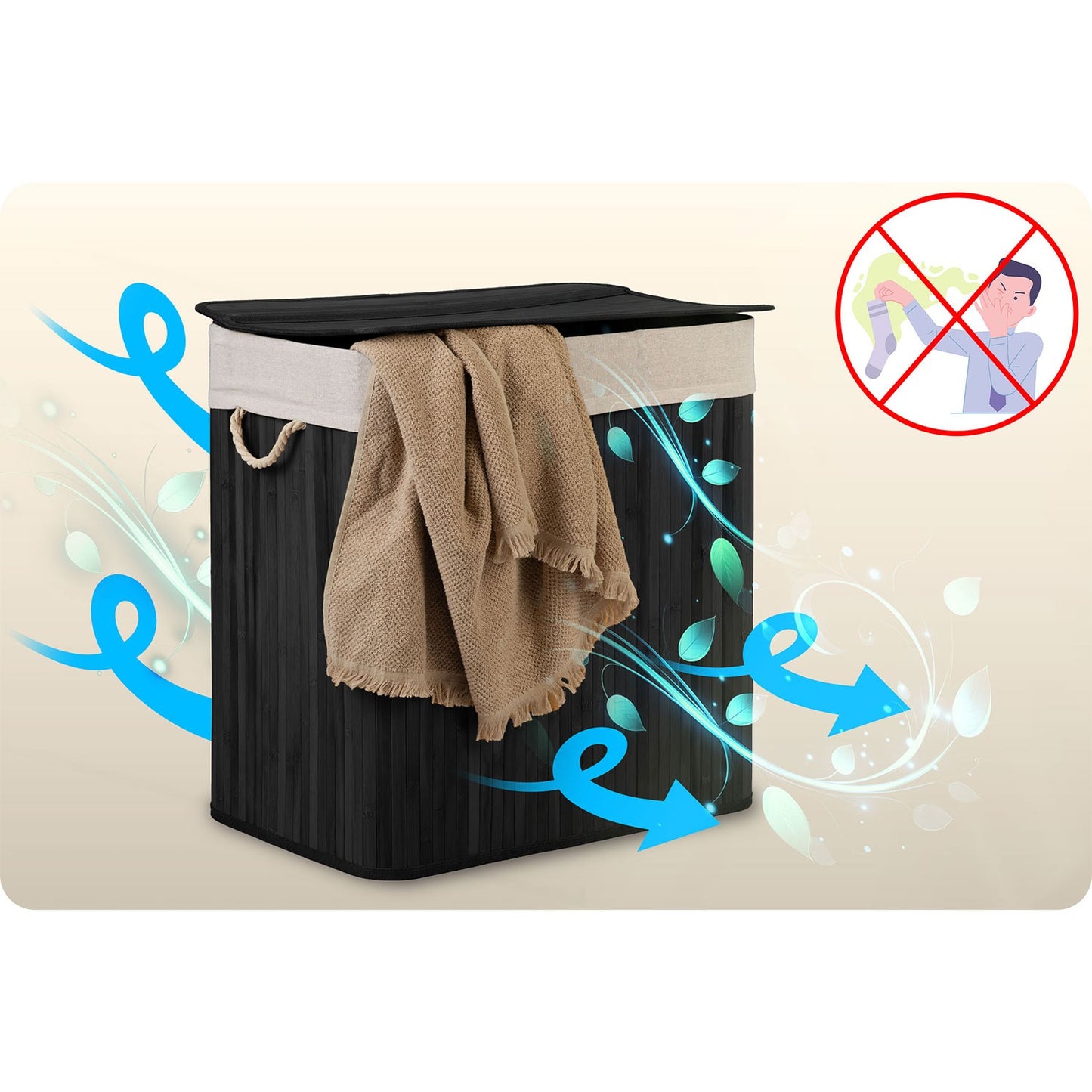 Bamboo laundry basket with lid 150 l Massido