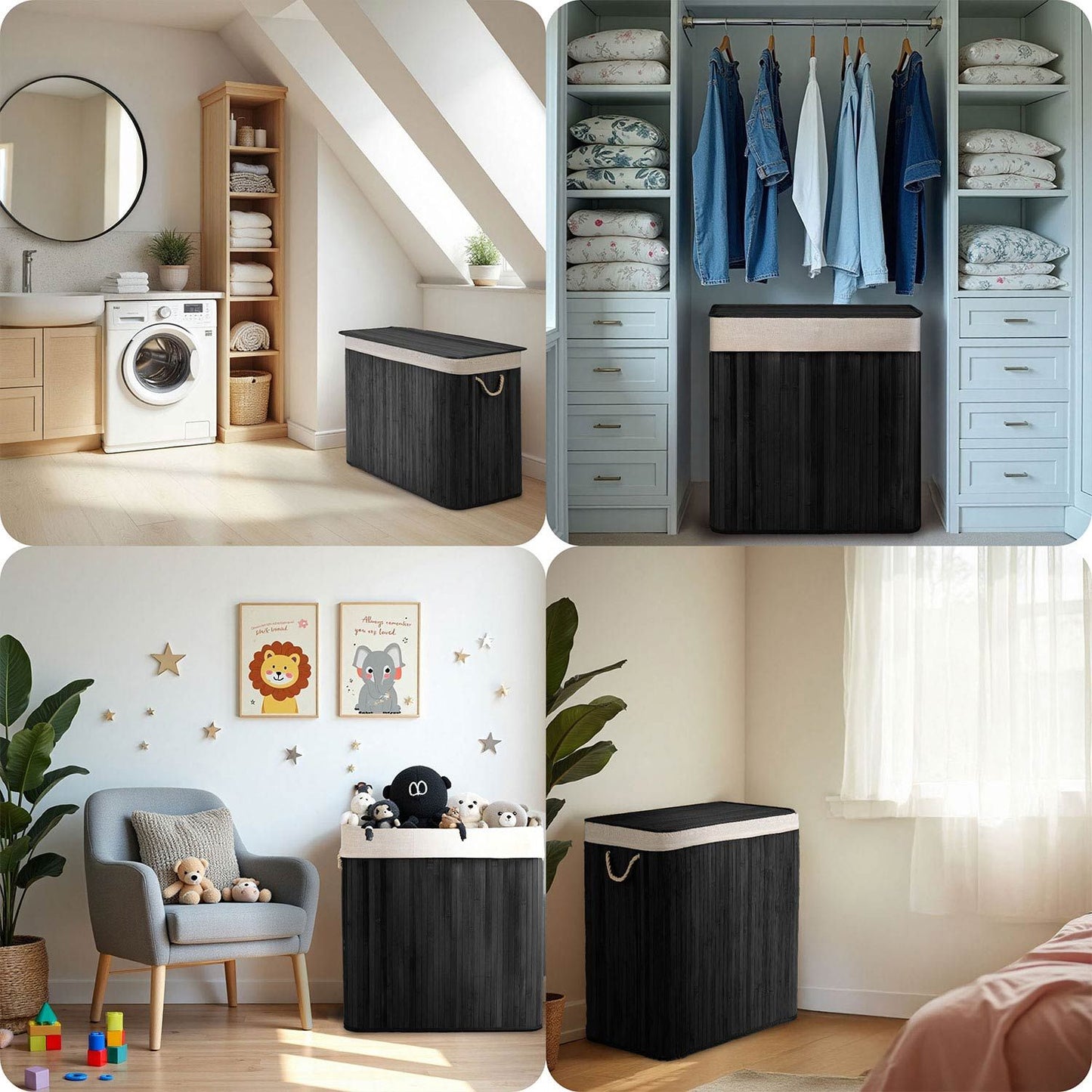 Bamboo laundry basket with lid 150 l Massido