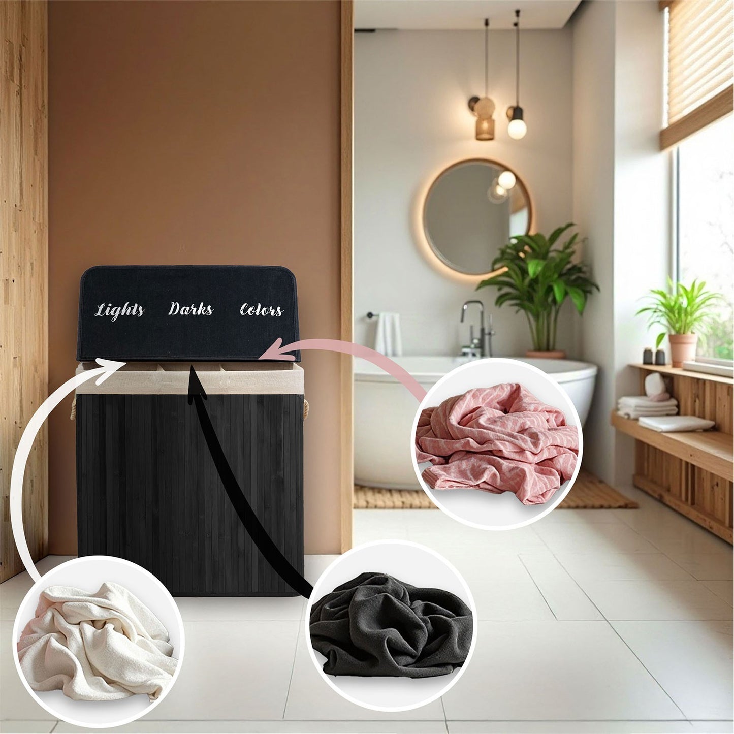 Bamboo laundry basket with lid 150 l Massido