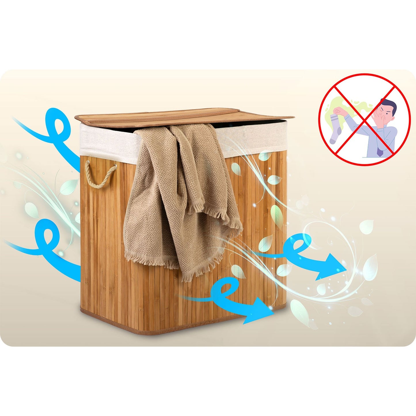 Bamboo laundry basket with lid 150 l Massido