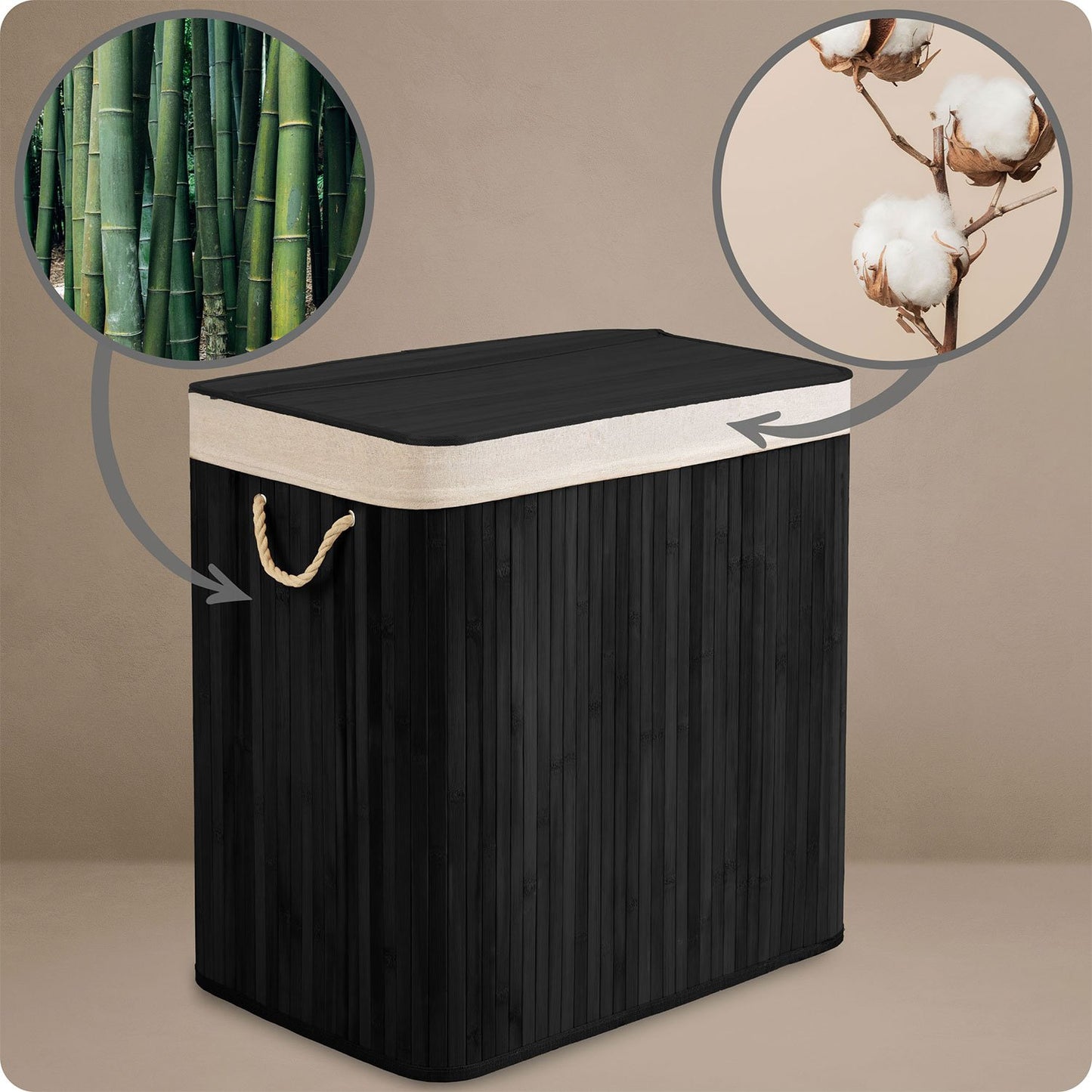 Bamboo laundry basket with lid 150 l Massido