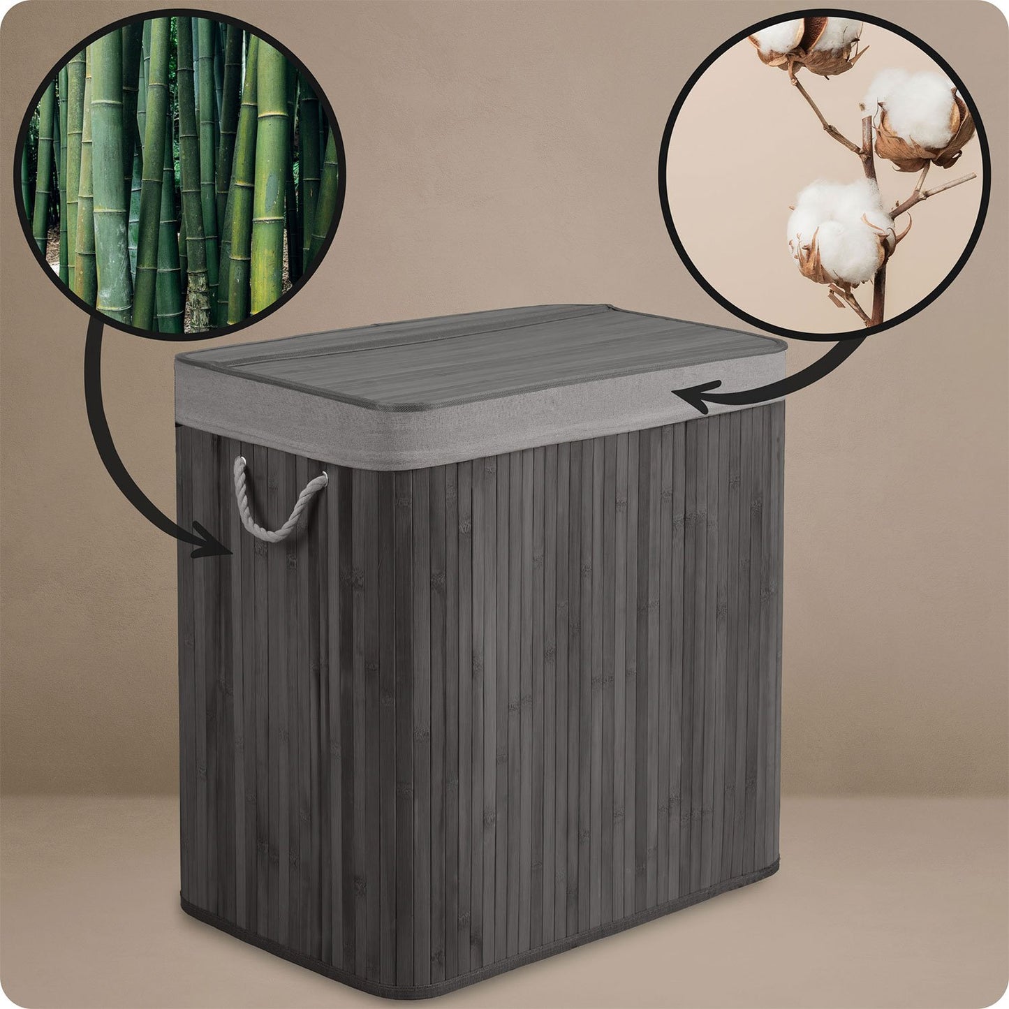 Bamboo laundry basket with lid 150 l Massido