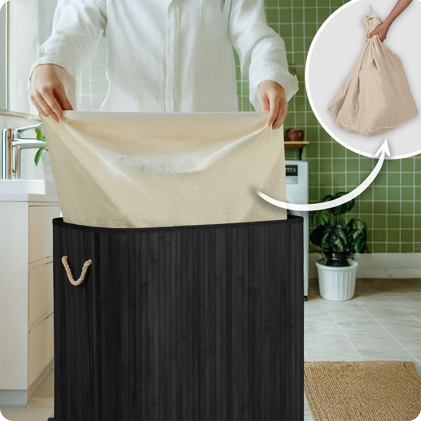 Bamboo laundry basket with lid 150 l Massido