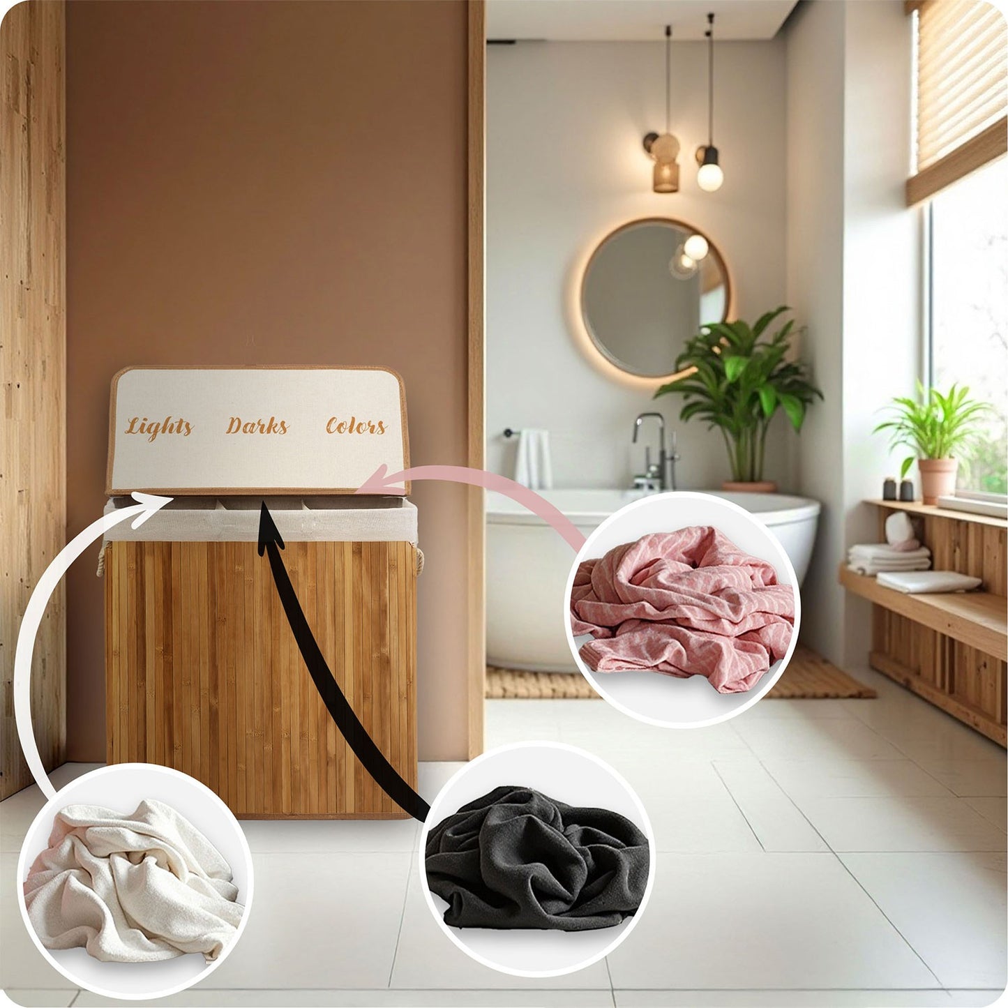 Bamboo laundry basket with lid 150 l Massido