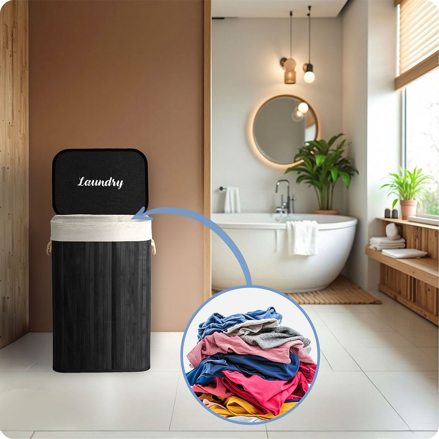 Bamboo laundry basket with lid 72 l Massido