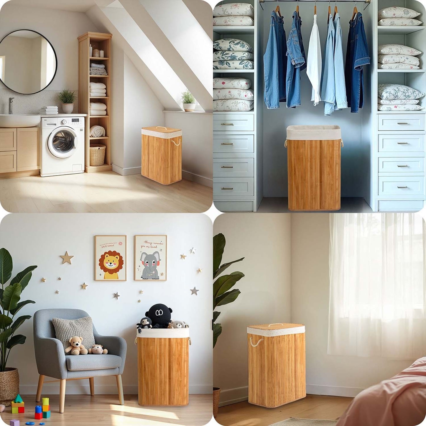 Bamboo laundry basket with lid 72 l Massido