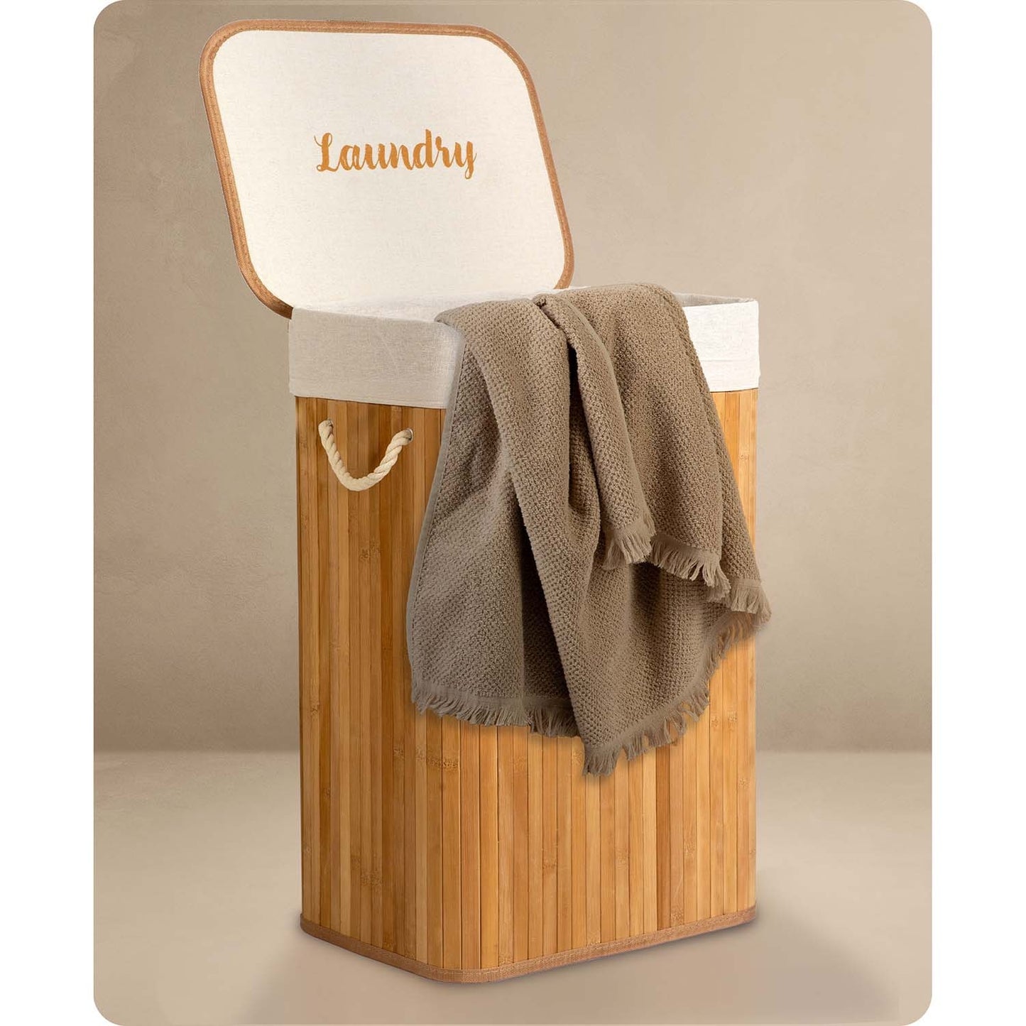 Bamboo laundry basket with lid 72 l Massido