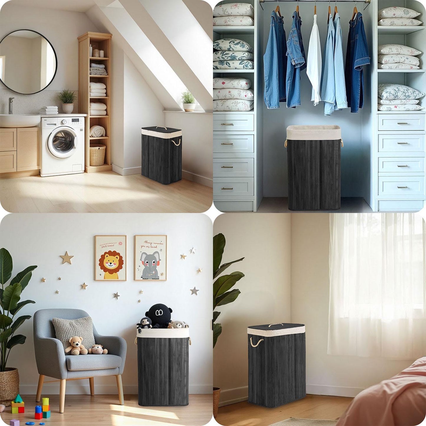 Bamboo laundry basket with lid 72 l Massido