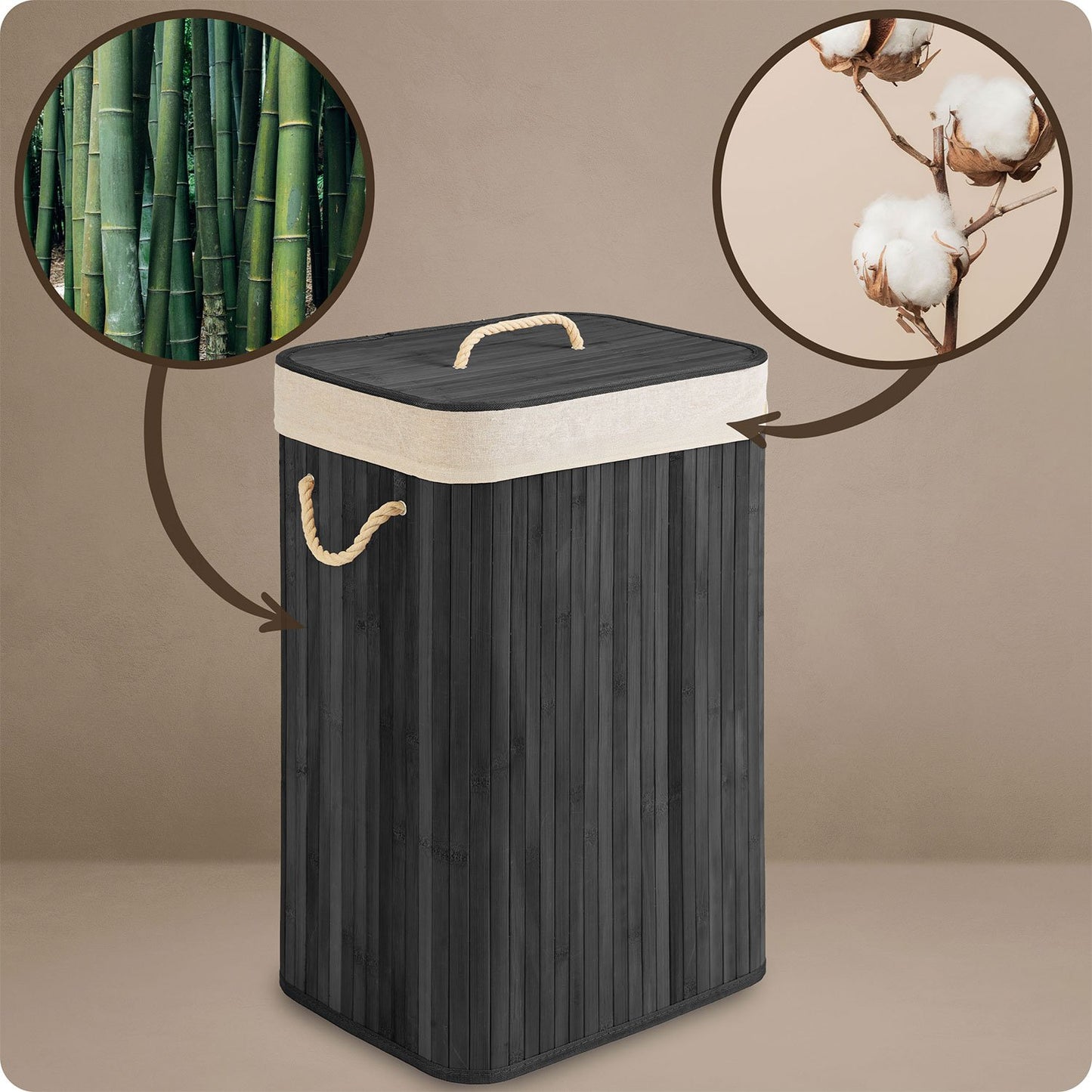 Bamboo laundry basket with lid 72 l Massido
