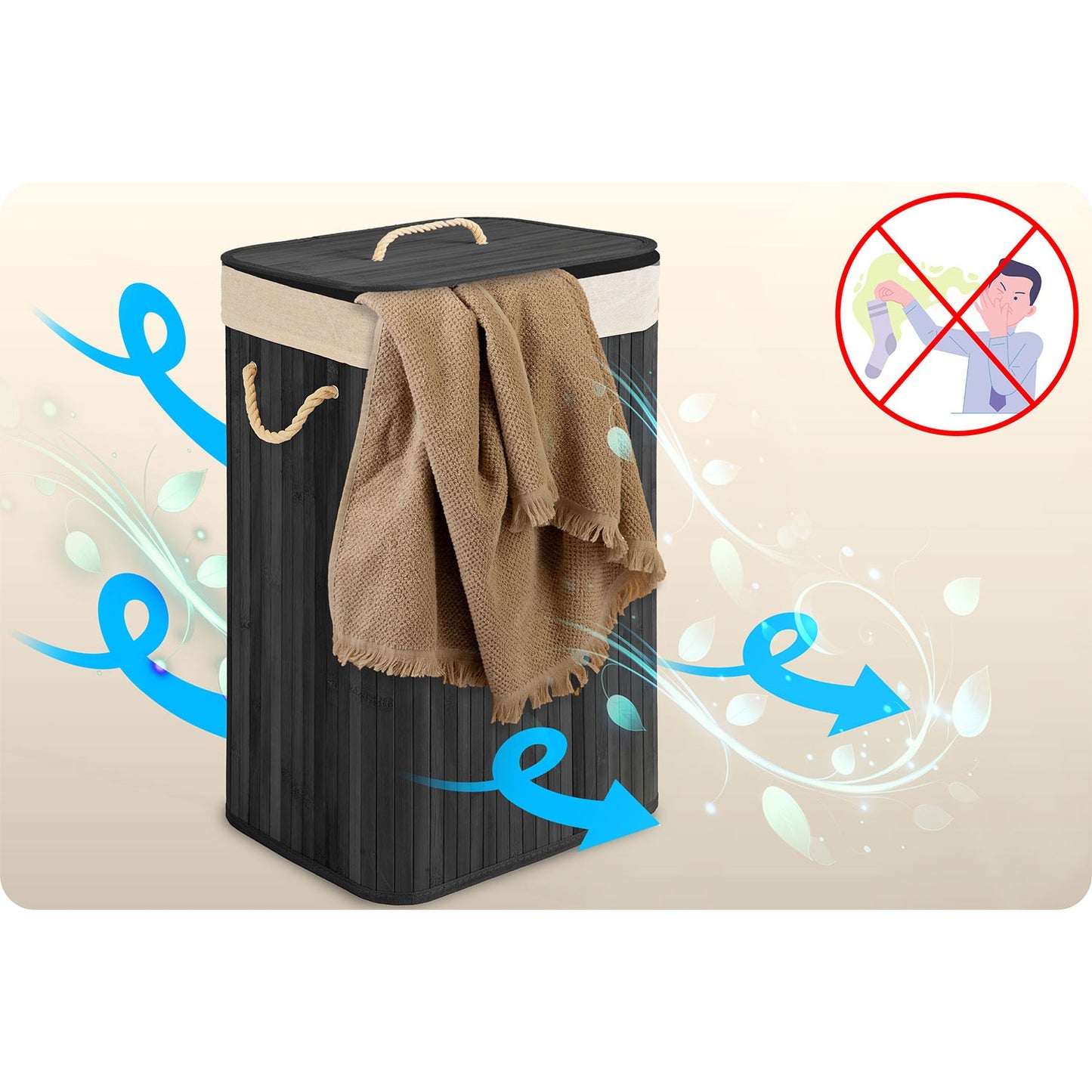 Bamboo laundry basket with lid 72 l Massido