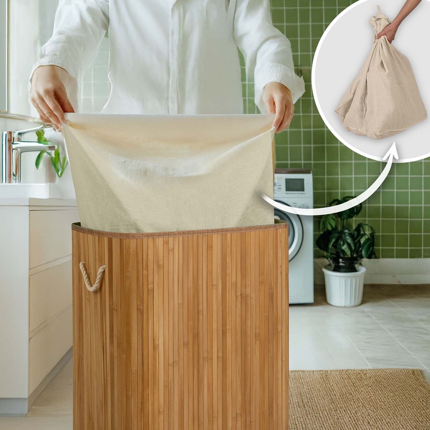 Bamboo laundry basket with lid 72 l Massido