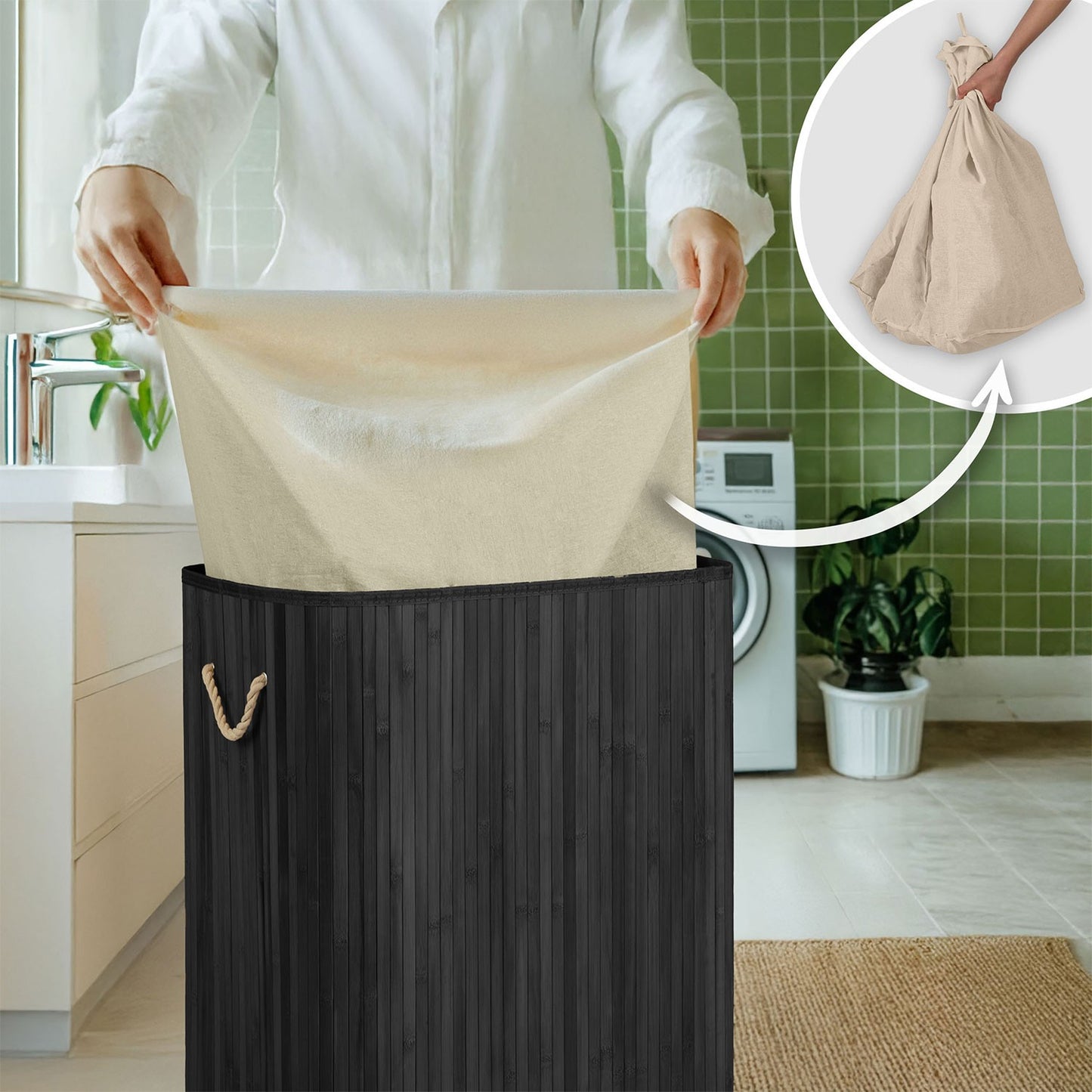 Bamboo laundry basket with lid 72 l Massido