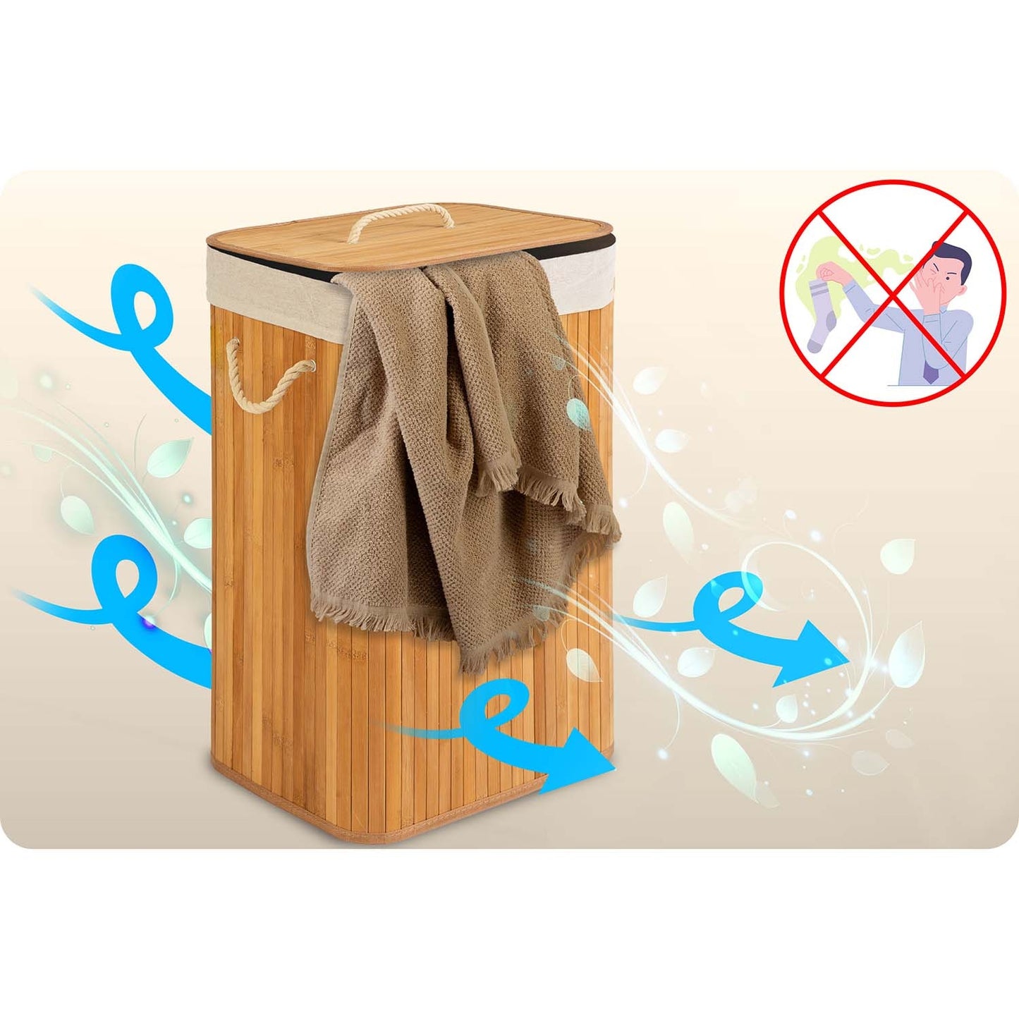 Bamboo laundry basket with lid 72 l Massido