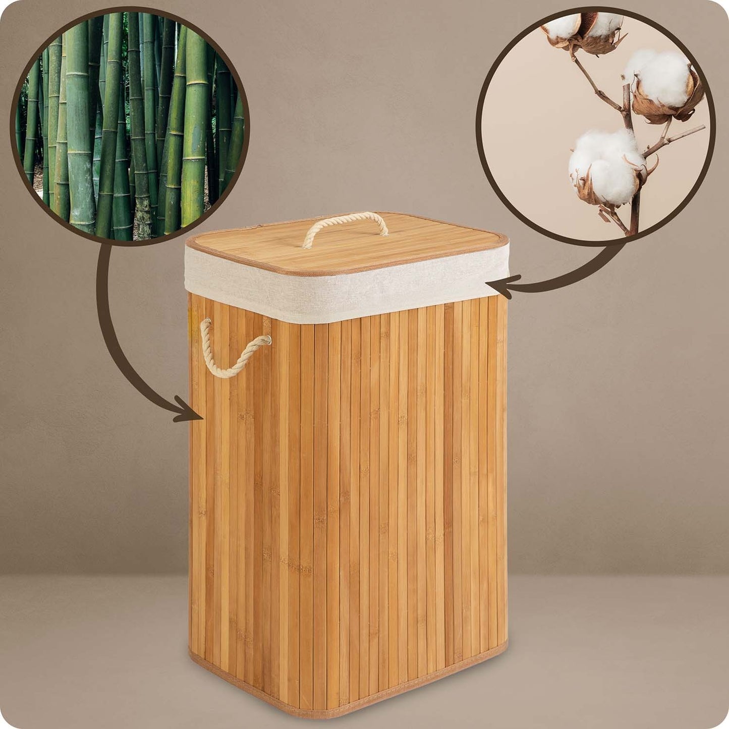 Bamboo laundry basket with lid 72 l Massido