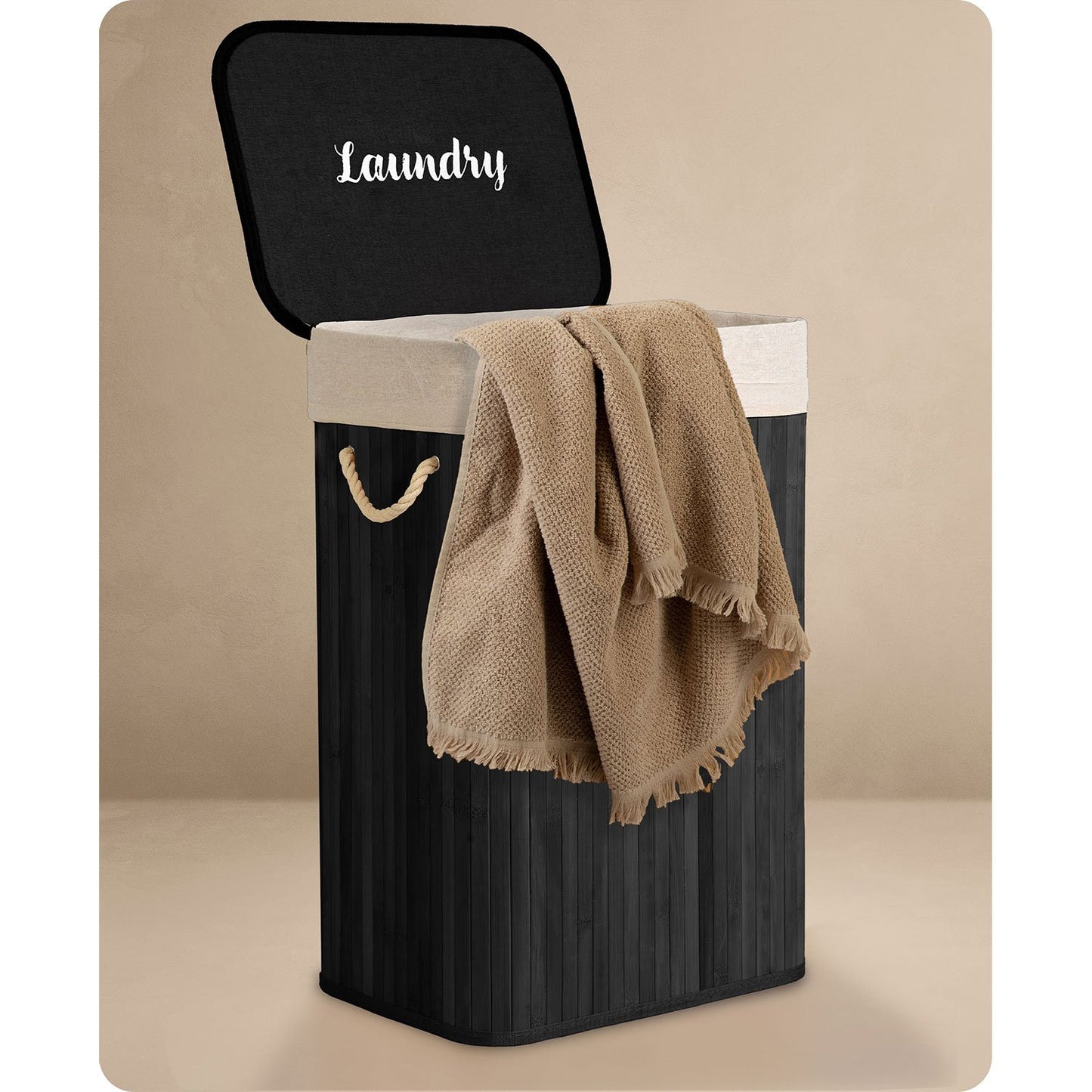 Bamboo laundry basket with lid 72 l Massido