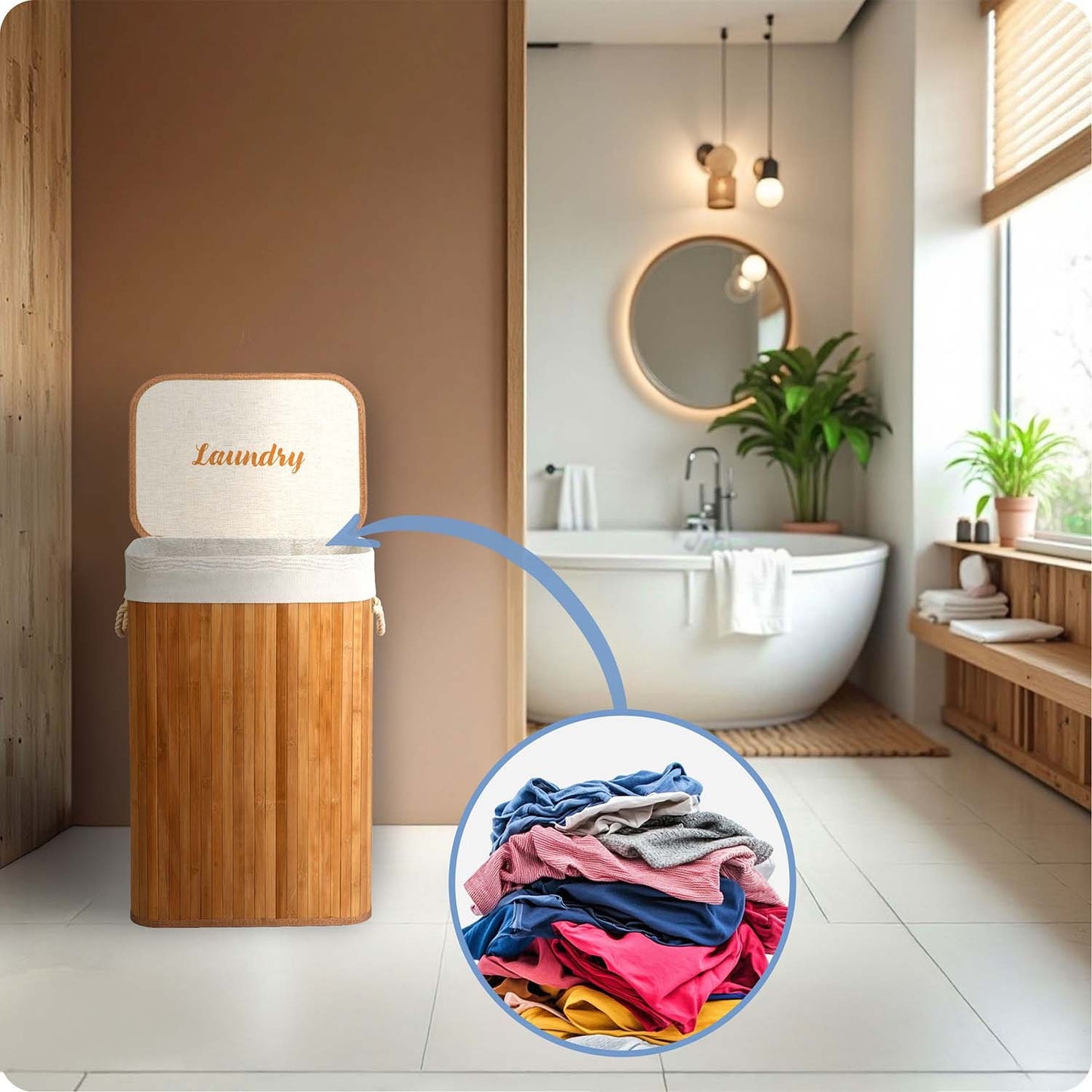 Bamboo laundry basket with lid 72 l Massido