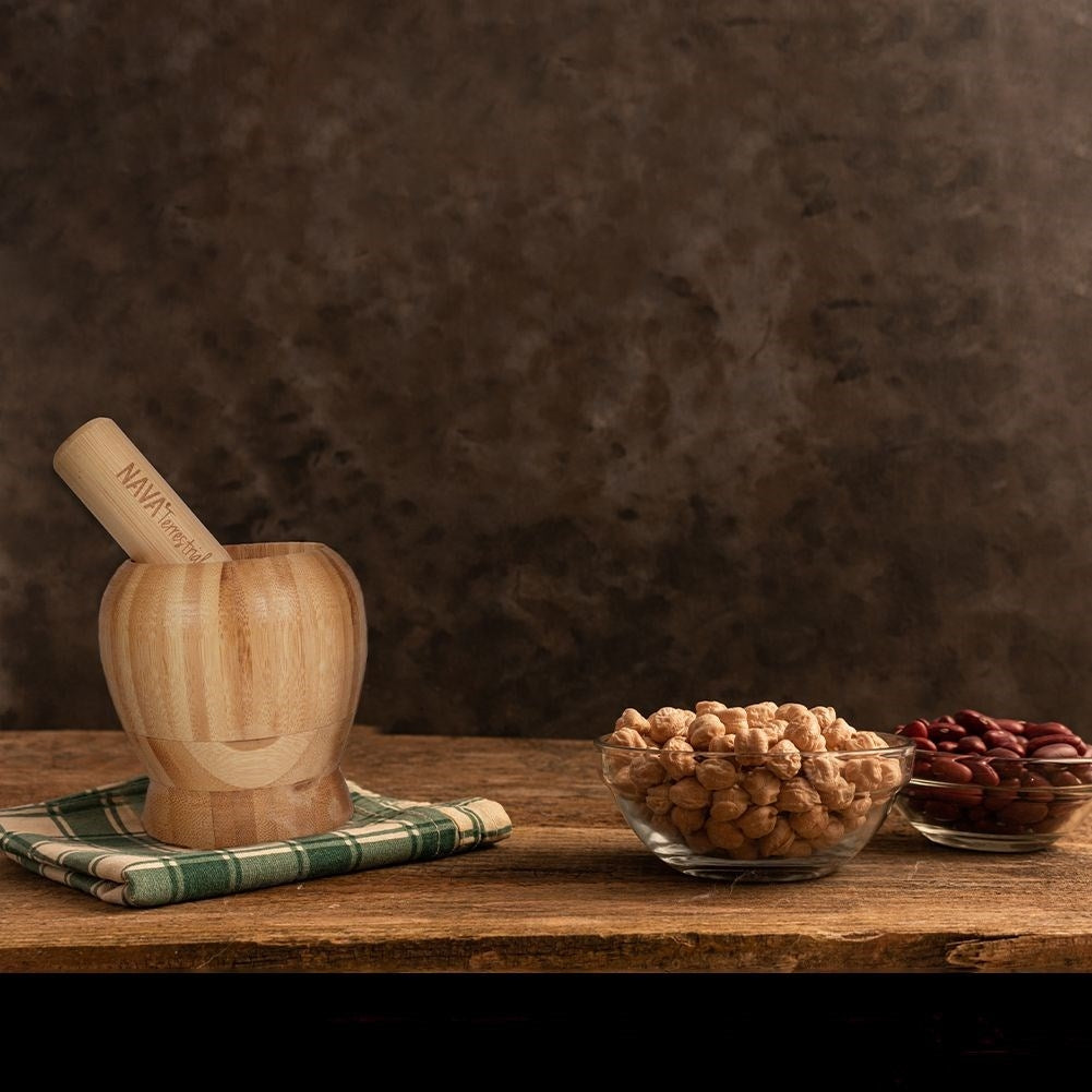 Bamboo mortar for kitchen - natural wood, perfect for spices