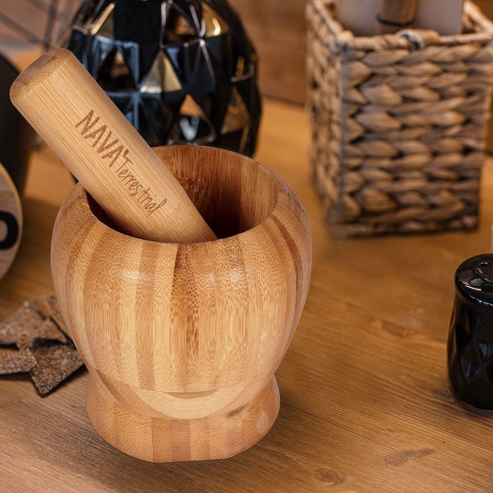 Bamboo mortar for kitchen - natural wood, perfect for spices