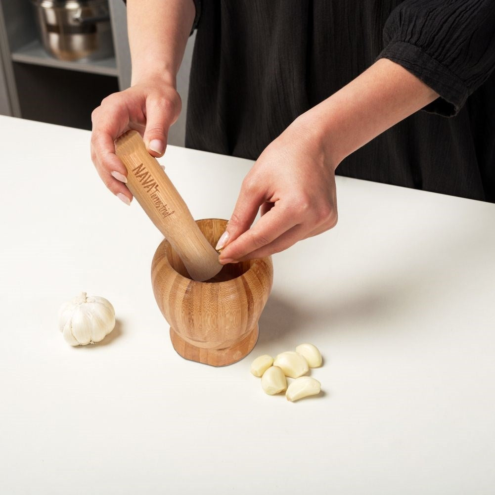 Bamboo mortar for kitchen - natural wood, perfect for spices