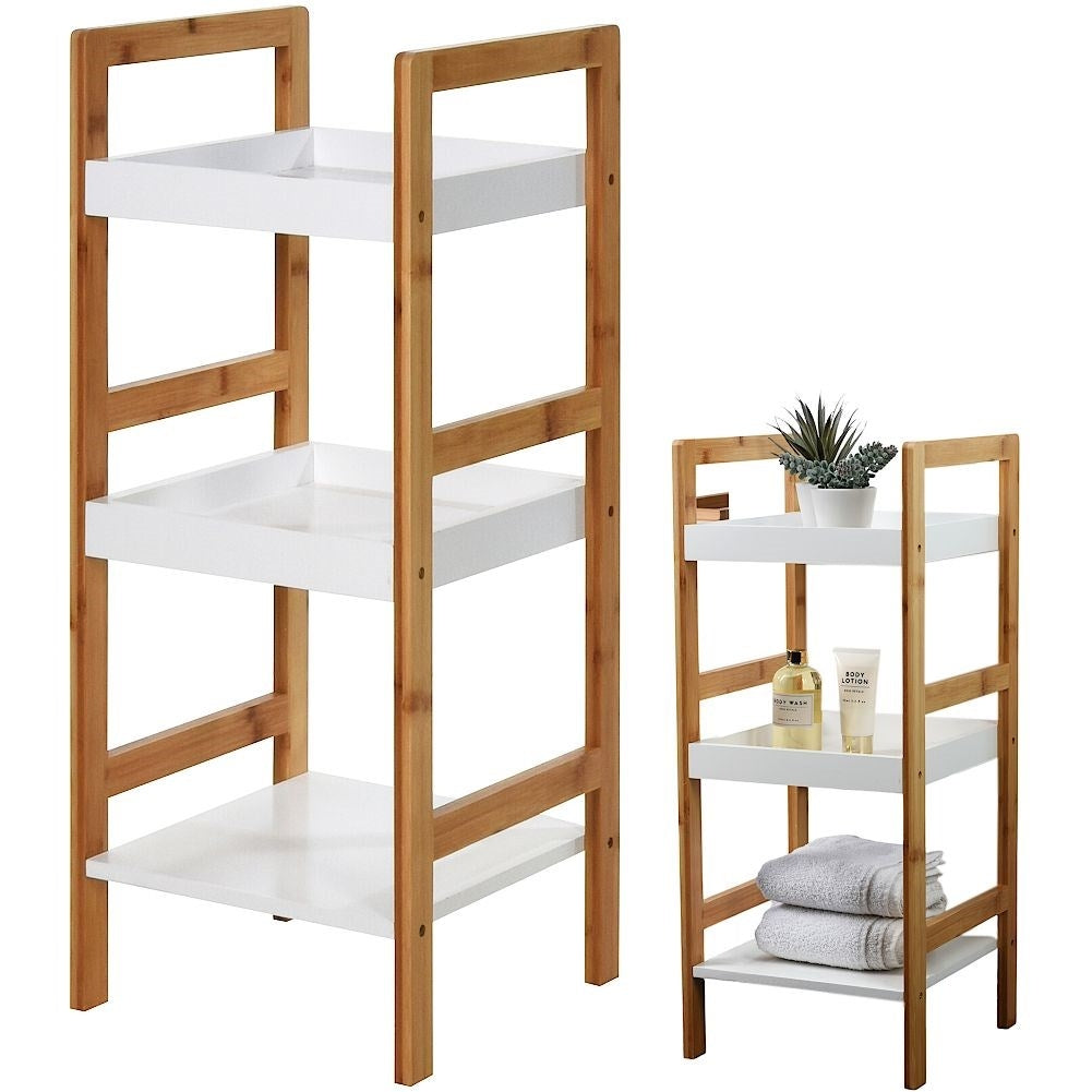 Bamboo shelf for the bathroom - Storage of cosmetics and towels