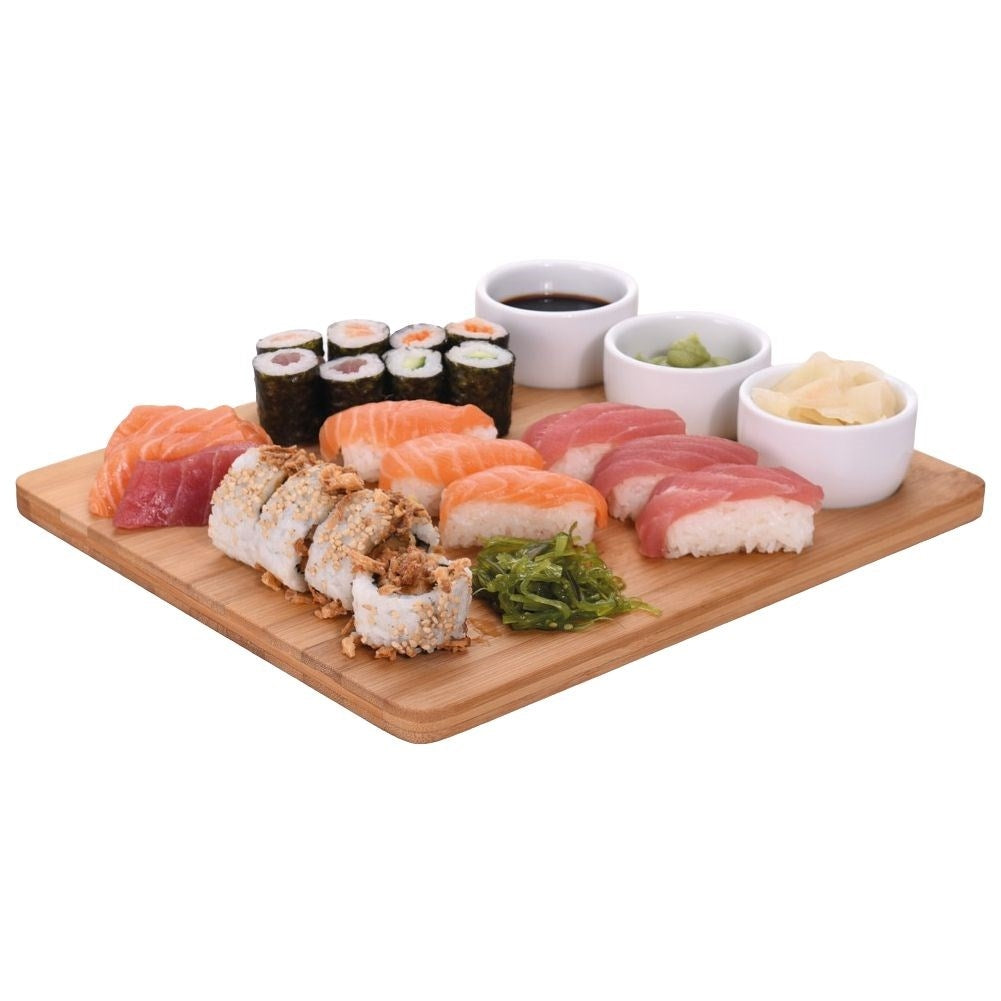 Bamboo wooden board with ceramic bowls - Perfect for sushi!
