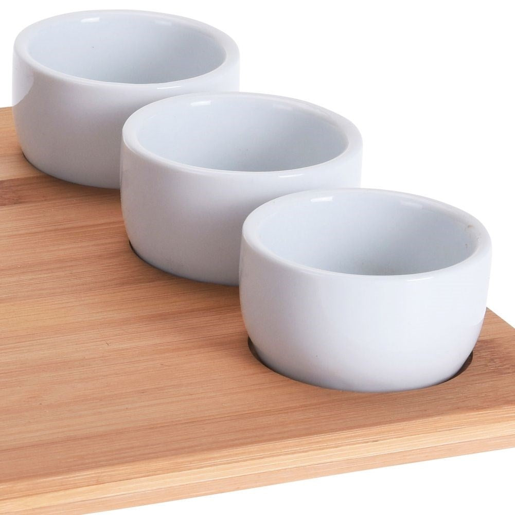Bamboo wooden board with ceramic bowls - Perfect for sushi!
