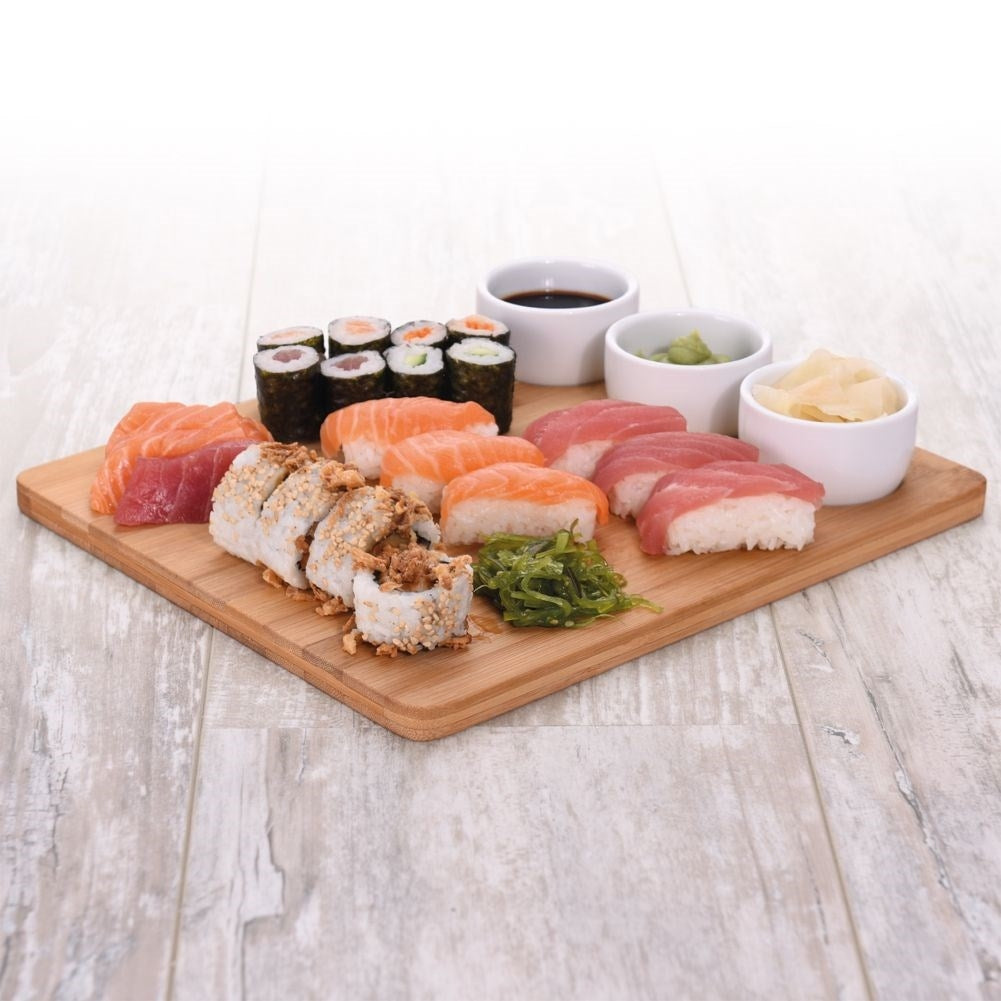 Bamboo wooden board with ceramic bowls - Perfect for sushi!