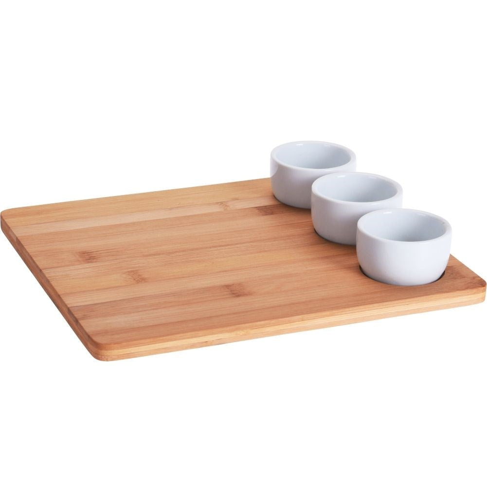 Bamboo wooden board with ceramic bowls - Perfect for sushi!