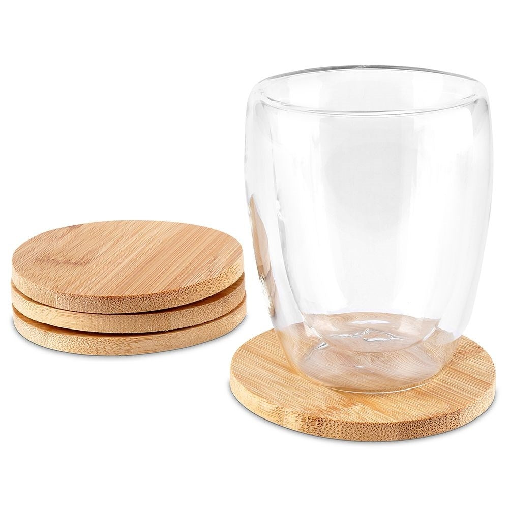 Bamboo wooden coasters for hot mugs - non-slip, natural
