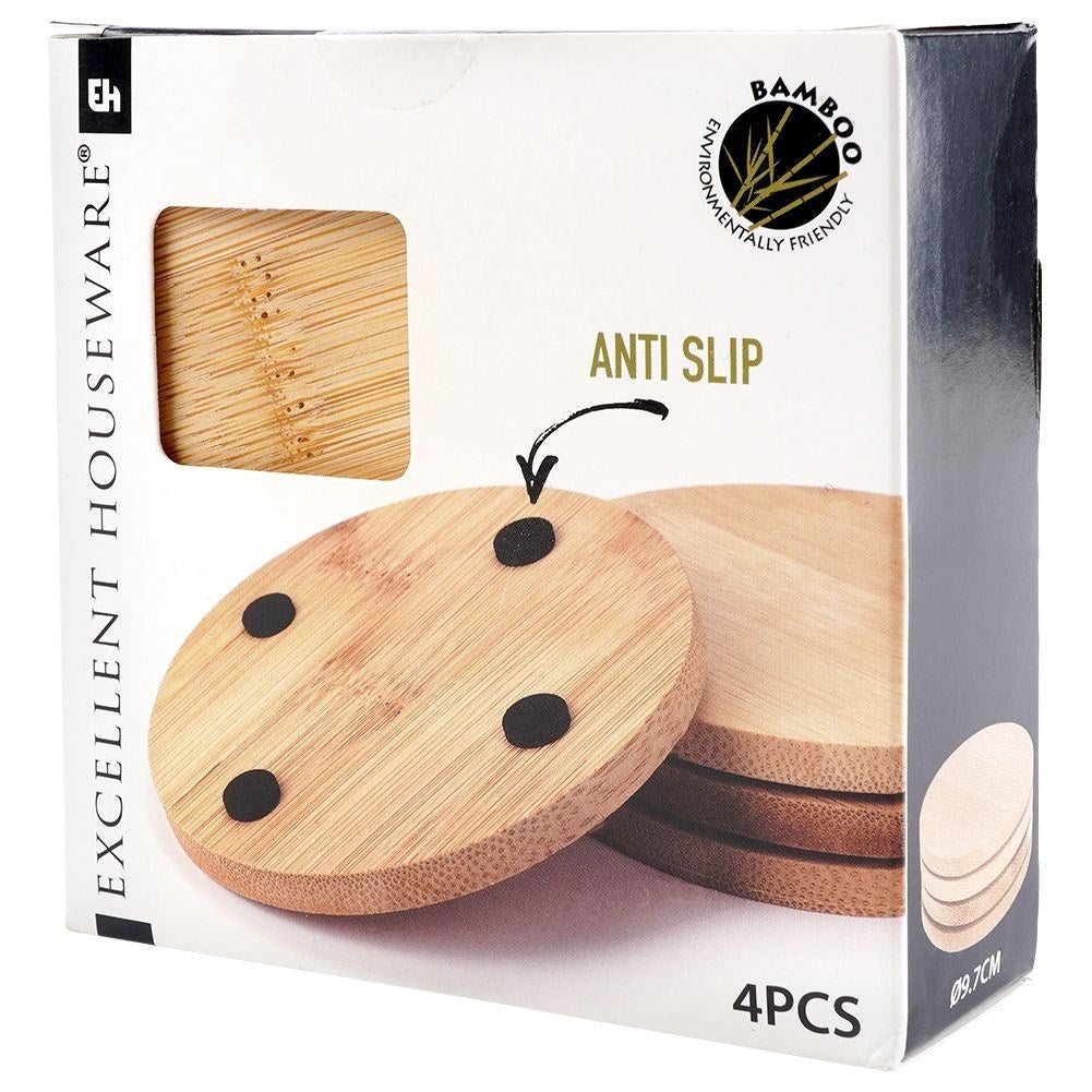 Bamboo wooden coasters for hot mugs - non-slip, natural