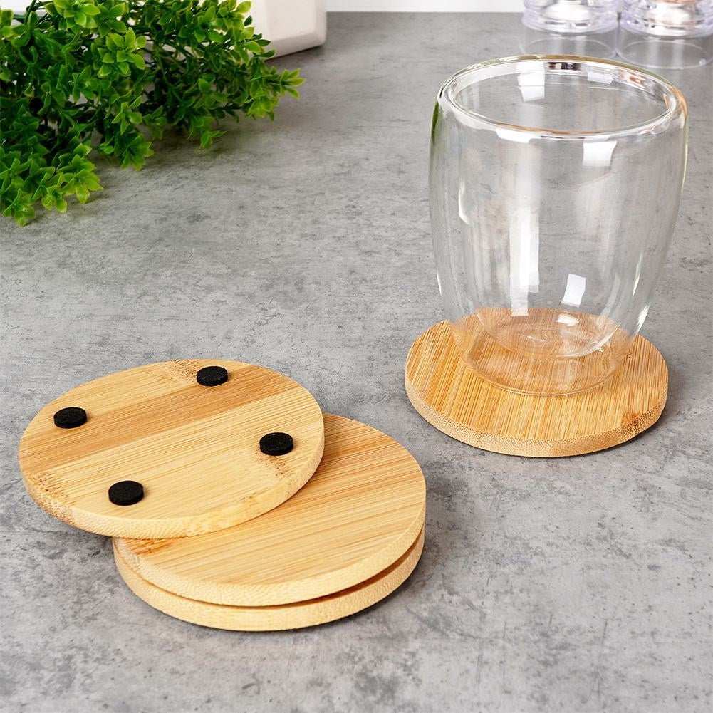 Bamboo wooden coasters for hot mugs - non-slip, natural