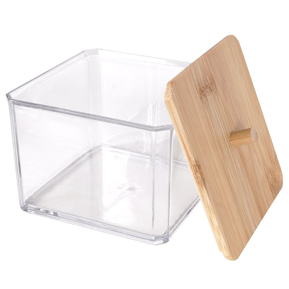 Bamboo wrapped cotton swab container with a stylish design