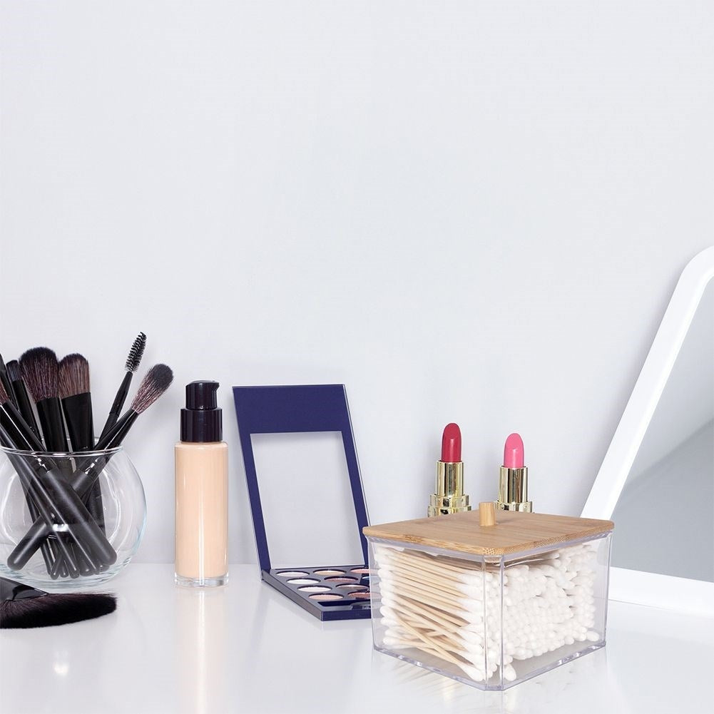 Bamboo wrapped cotton swab container with a stylish design