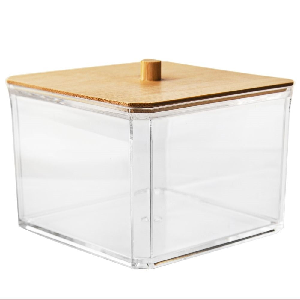 Bamboo wrapped cotton swab container with a stylish design