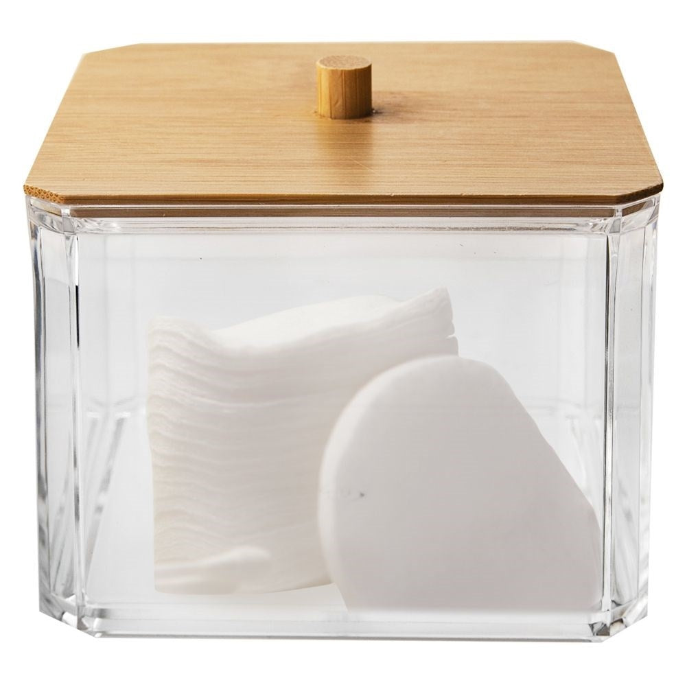Bamboo wrapped cotton swab container with a stylish design