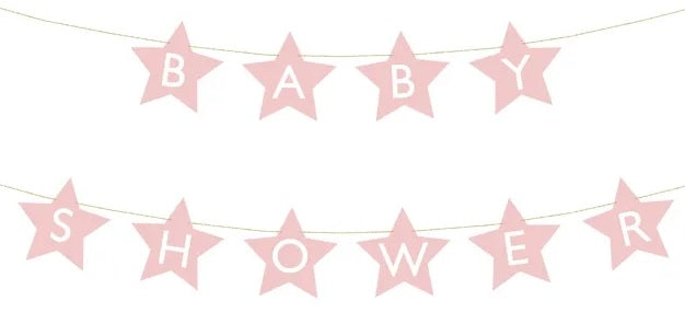 Banner sign for baby shower stars bright pink 290cm x 16.5cm